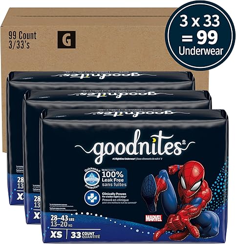 Miniatura 2 de Goodnites Ropa interior nocturna, XS para niños (28-43 libras), 99 unidades (3 paquetes de 33), el embalaje puede variar