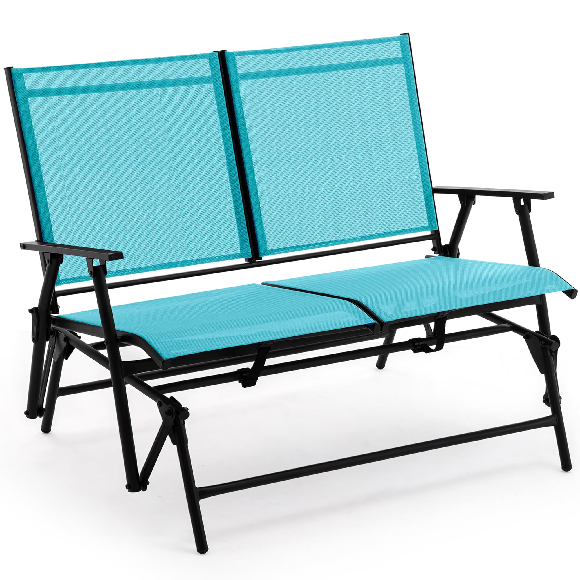 Zedachica 2-Person Outdoor Glider Bench No Assembly Required, Patio Glider Chair with Smooth Rocking, Outdoor Loveseat Glider, Steel Frame for Garden, Patio, Porch & Balcony(Loveseat, Blue)