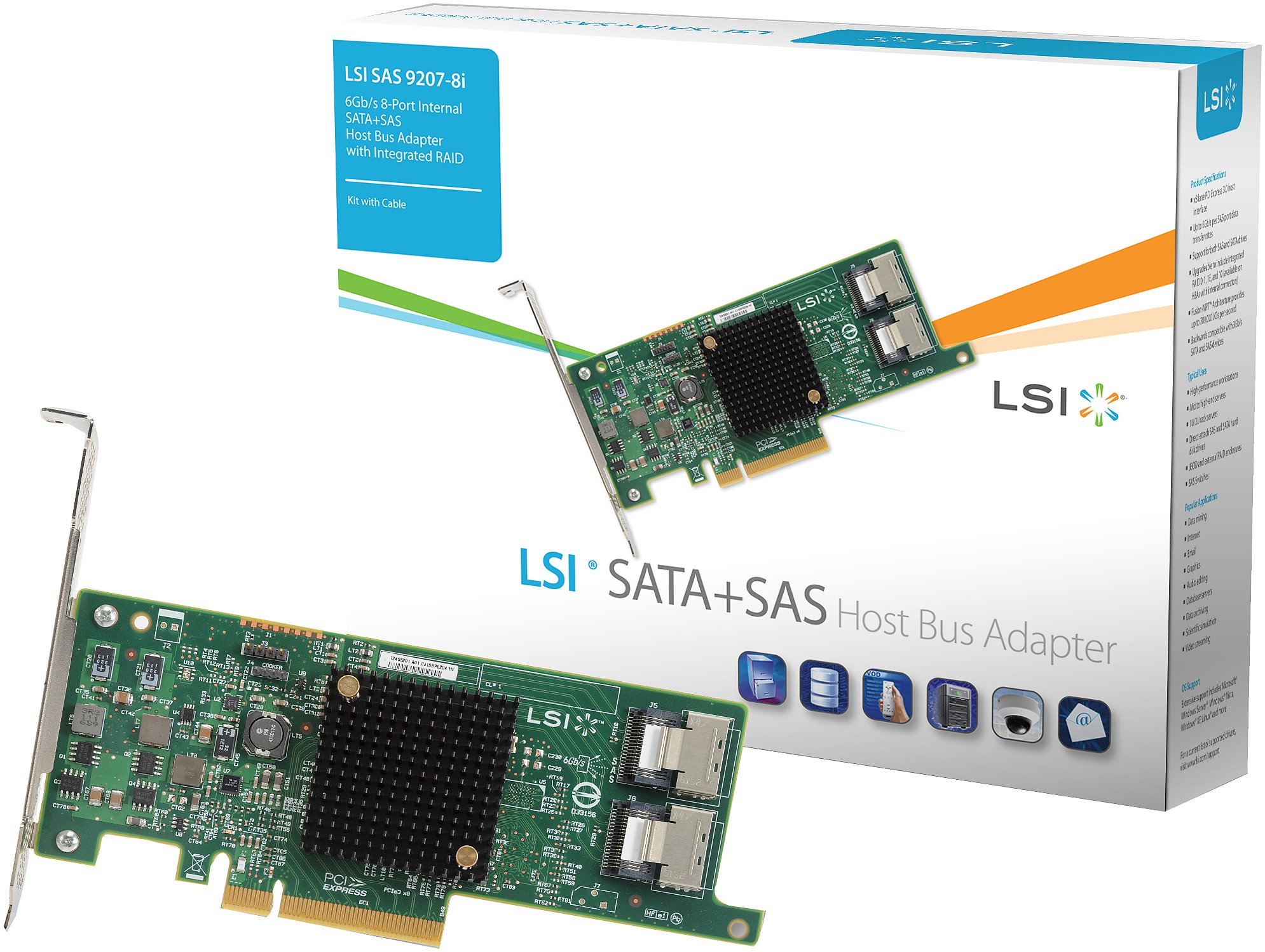 LSI SAS 9207-8i Carte SATA+SAS 6 Go/s à 8 Ports internes avec Interface hôte PCI-E (Import Royaume Uni)