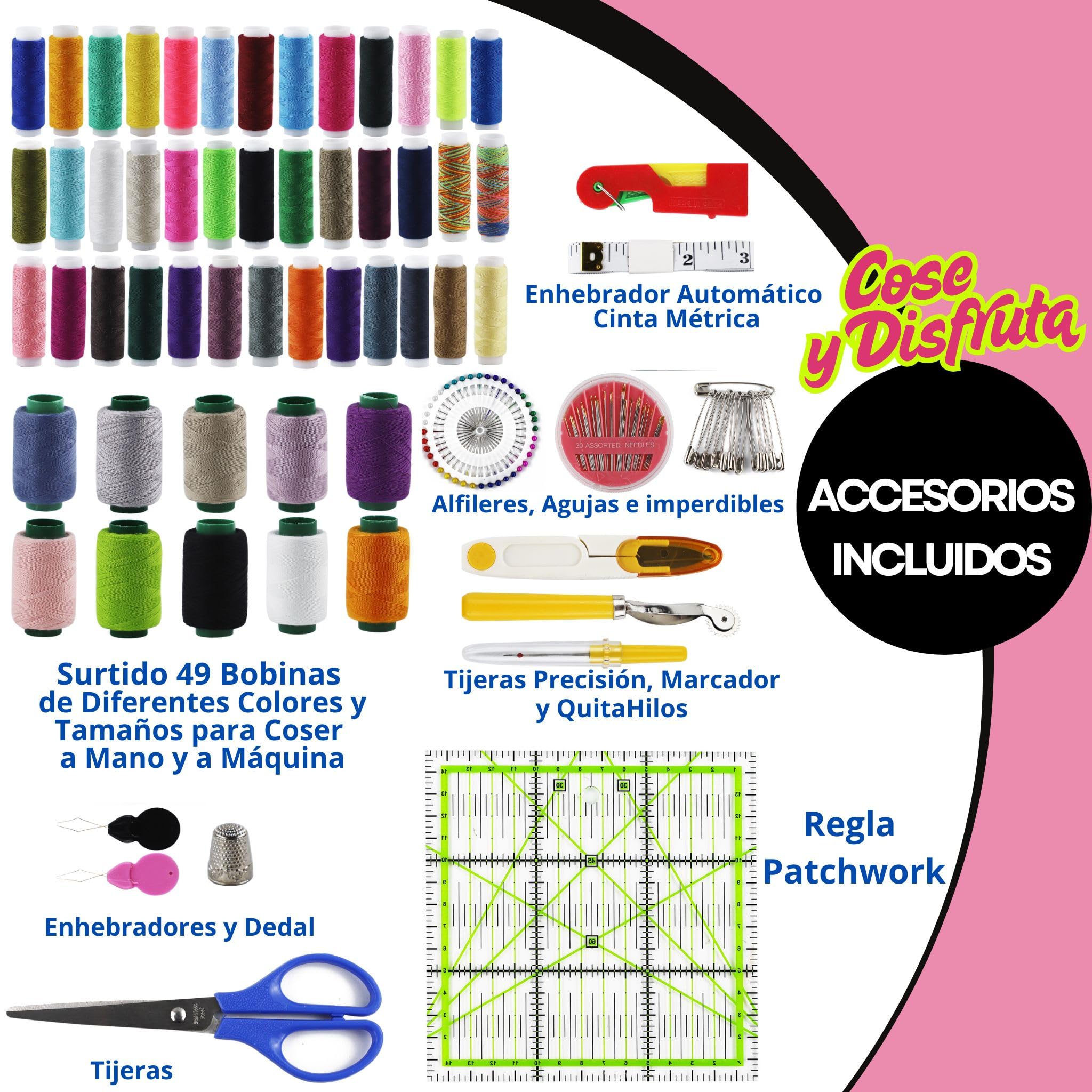 SusggO 140 piezas Costurero Grande Completo Guia Basica Puntadas. Costurero Madera forrado Tela Accesorios Kit de Costura para Adultos Costureros Reglas de Costura Patchwork (Rosa)