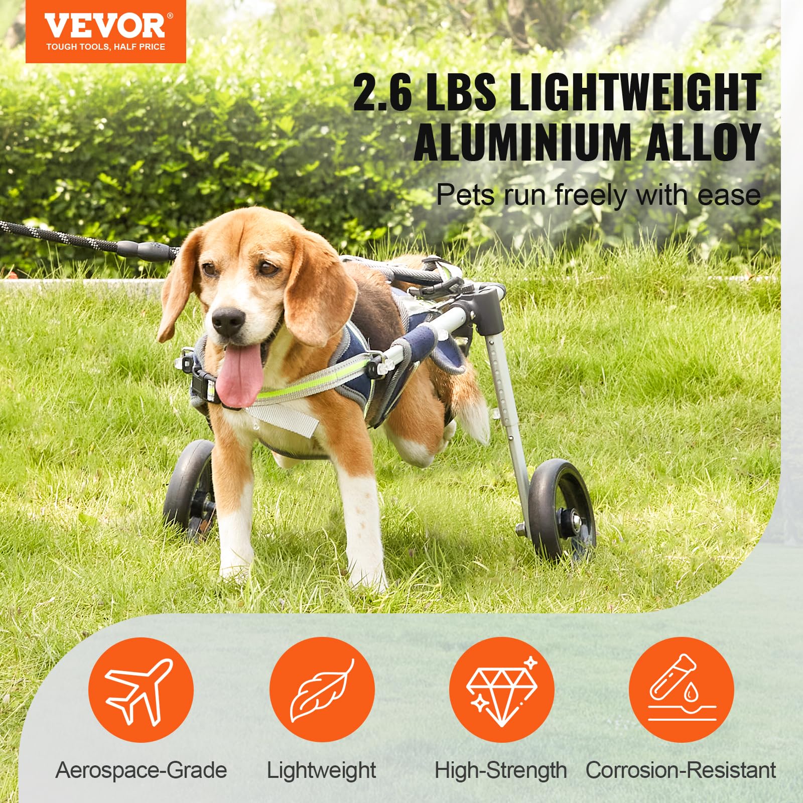 VEVOR 2 Wheels Dog Wheelchair for Back Legs Pet Wheelchair Lightweight & Adjustable Assisting in Healing - Image 2