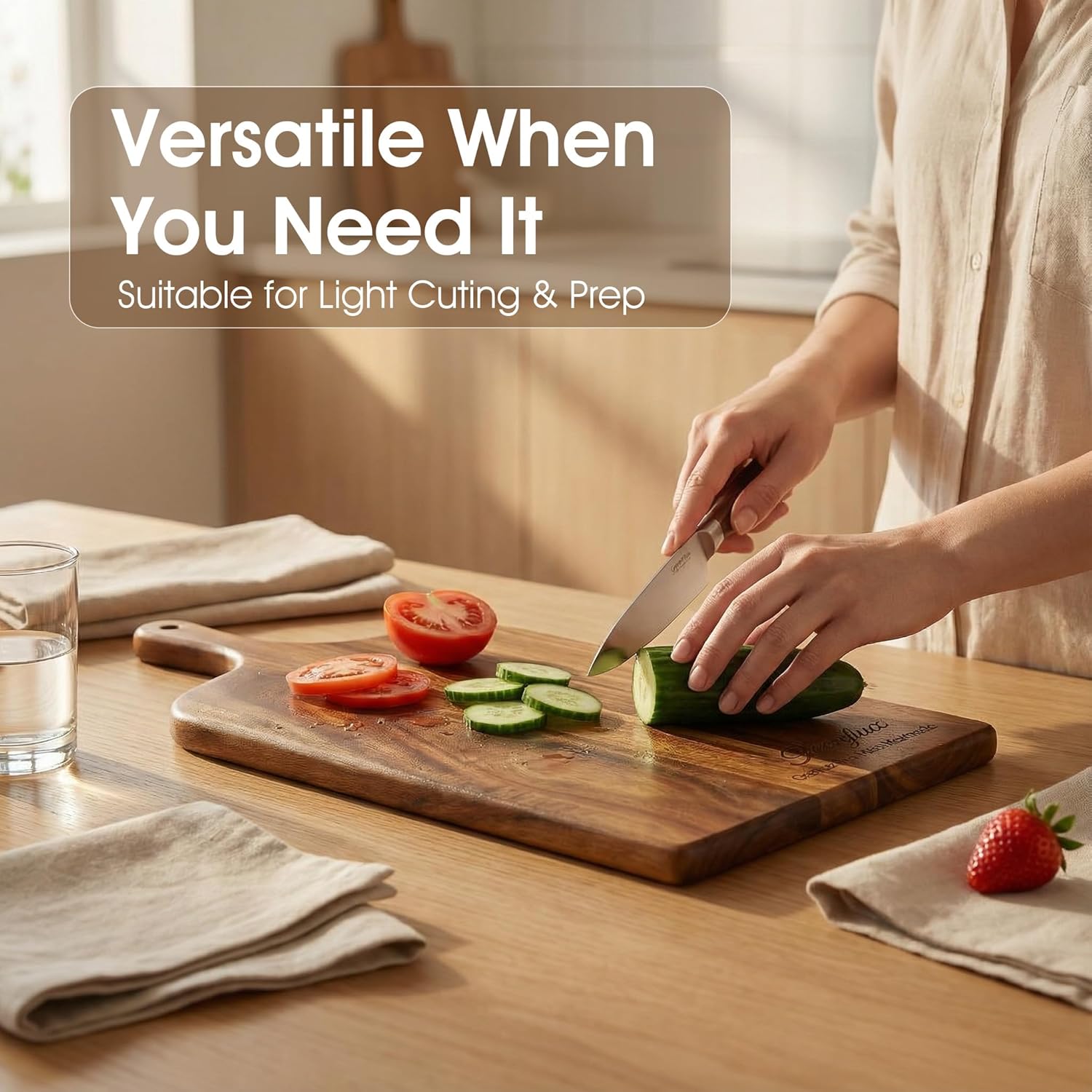 Charcuterie Board & Serving Tray with Handle, Large Acacia Wooden Cutting Board and Cheese Board Set for Serving, Appetizers, Entertaining & Housewarming Gift