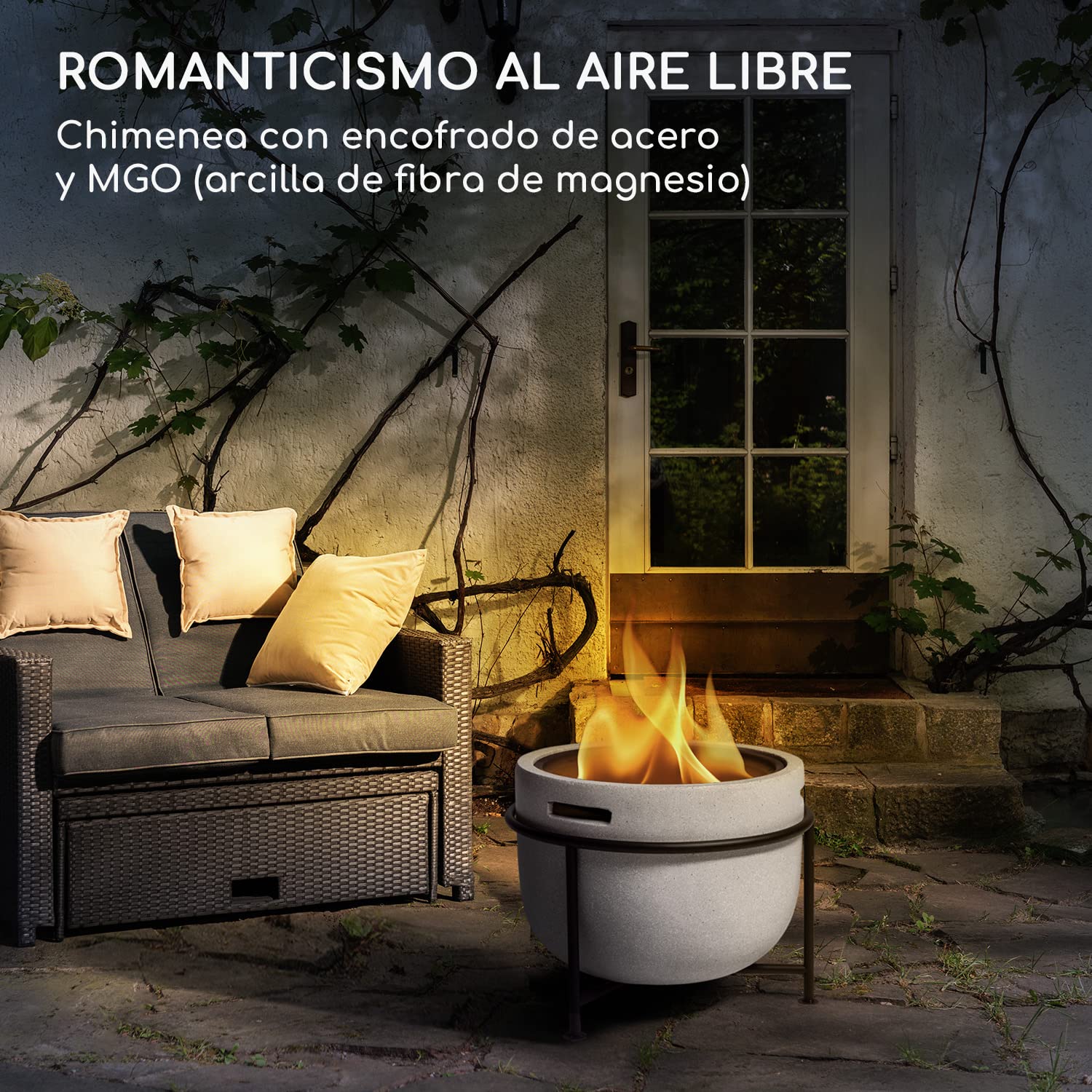 Blumfeldt Brasero Exterior con Parrilla, Barbacoa Portatil, Estufas para Exteriores Jardín con Protector de Chispas y Base de Acero, Estufa Exterior para Jardín, Terraza, Patio y BBQ 52 x 46 x 52 cm
