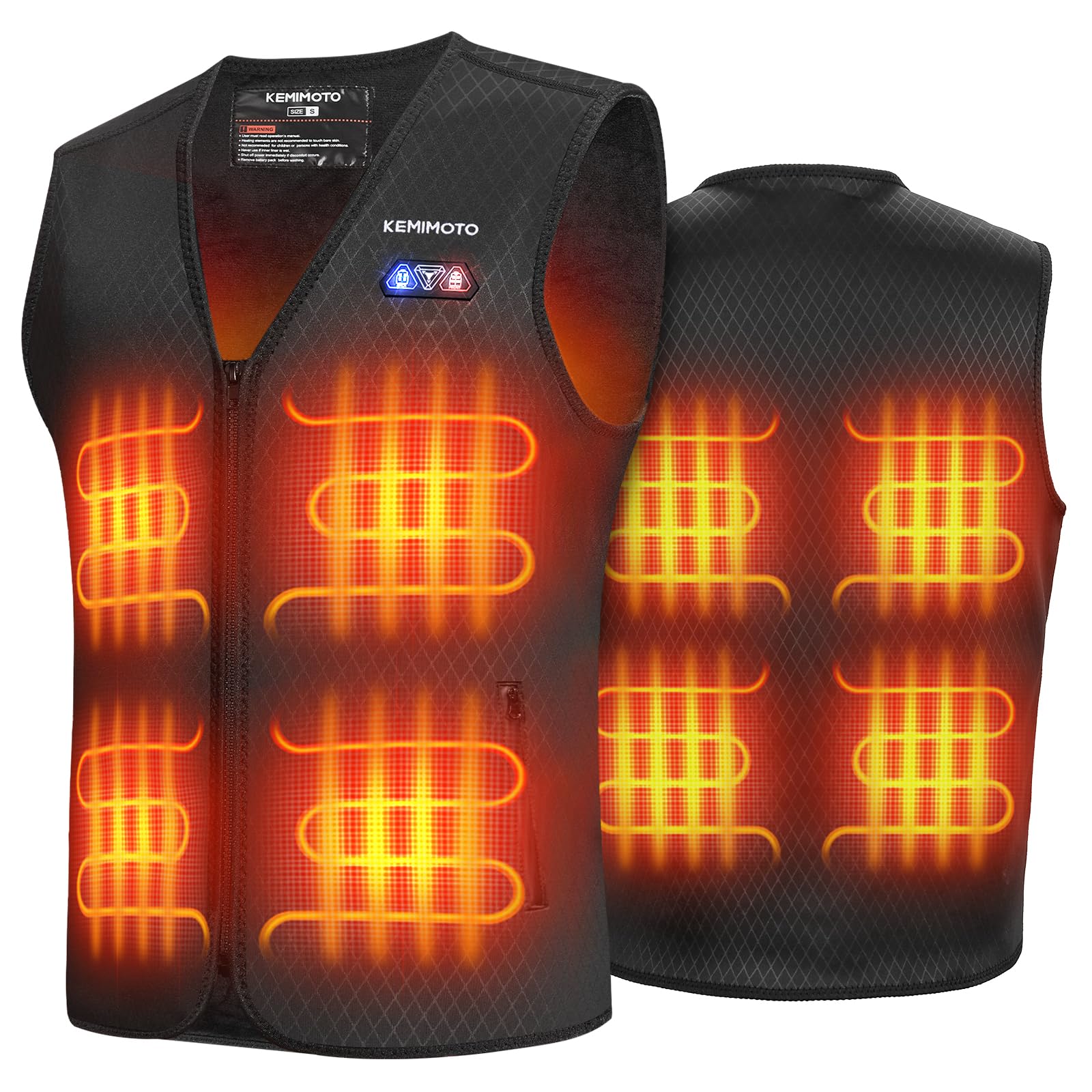 KEMIMOTO Gilet Riscaldato Uomo, Elettrico Gilet Riscaldato con USB, Giubbotti Riscaldati con 3 Temperature per all’aperto Lavoro Sci Escursionismo Caccia Moto
