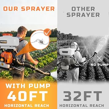 PROYAMA 51.7cc 3 in 1 Gas Powered Sprayer, 3.7 Gallon Backpack Turbo Pump Mist Duster Mosquito Fogger, Vibration-Damping Harness Leaf Blower with Auto-Lock Handle for Garden Spraying
