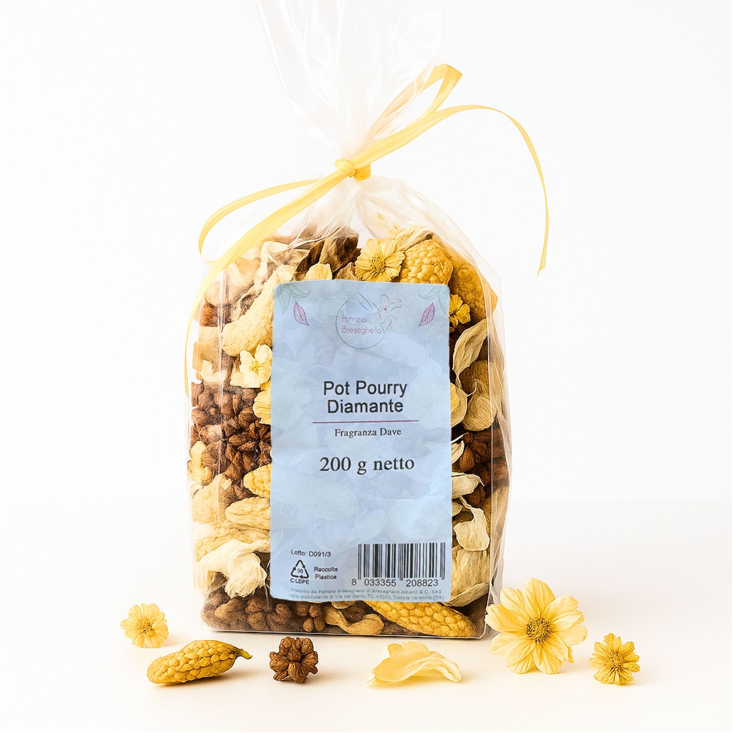 BRESEGHELLO - Pot Pourri DIAMANTE per Profumazione Casa 200 g - Pot Pourri con Fiori Secchi Profumati Fragranza Dave