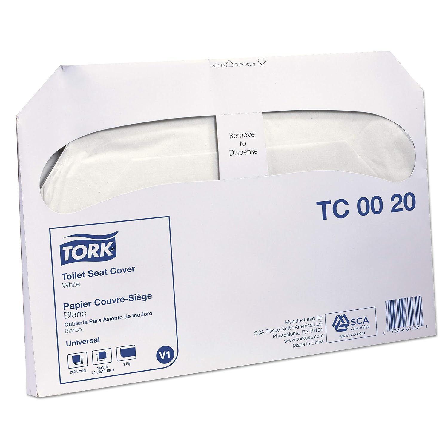 Tork TC0020 Universal 1/2 Fold Single-Ply Toilet Seat Cover, White