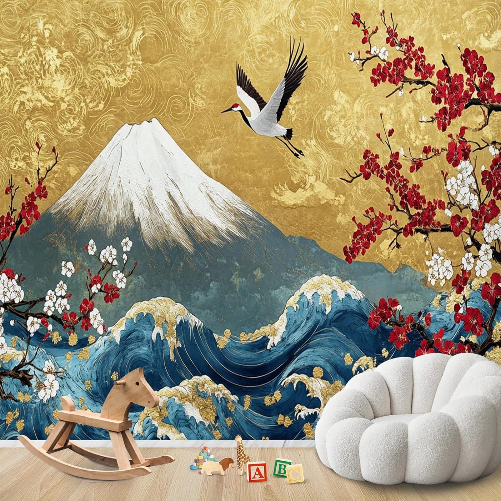 Papier peint Mont Fuji vagues grues japonaises chambre salon 300x210
