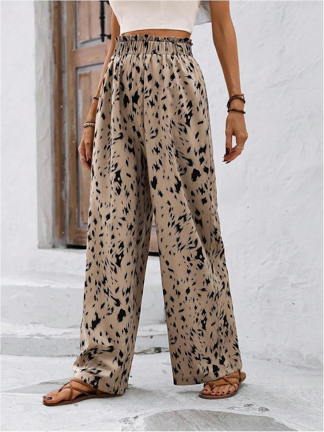 Verdusa Women's Leopard Wide Leg Pants Loose Elastic High Waisted Lounge Trousers - Image 5
