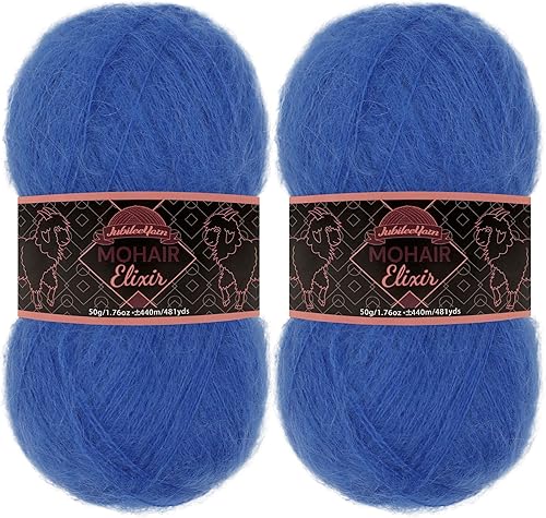 JubileeYarn - Hilo de mohair Elixir, mezcla de lana de bebé, 1.76 ozmadeja, enfriador curazao, 2 madejas
