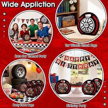 AKAIXI 24pcs 3.5Mil Thickened Race Car Wheels Snack Bags Sealed Goodie Bags