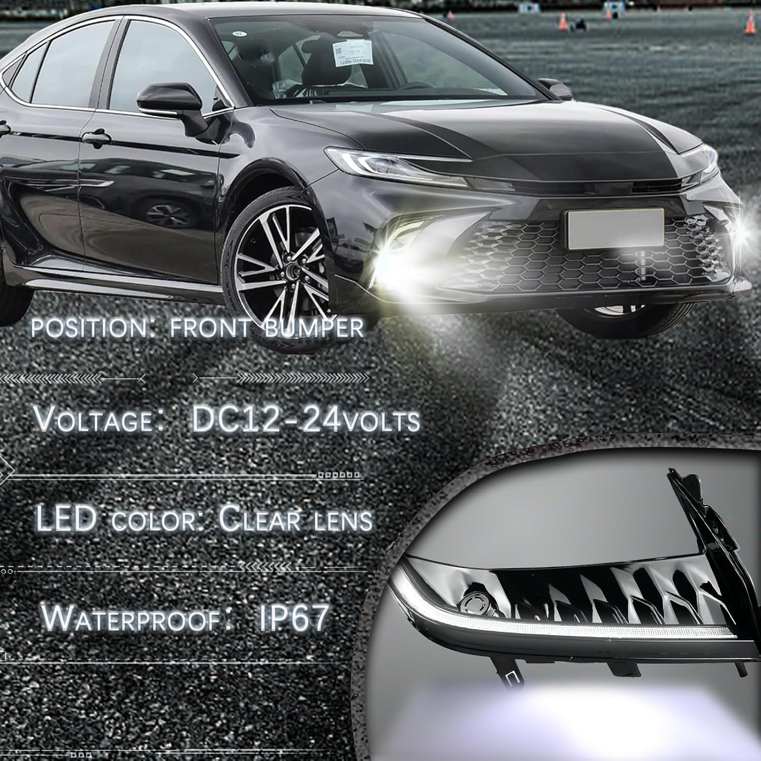 Switchback White & Amber LED Front Fog LED Daytime Running Light Sequential Turn Signal DRL Feature Accessories Compatible with Toyota Camry 2025 SE Replacement OEM Trim