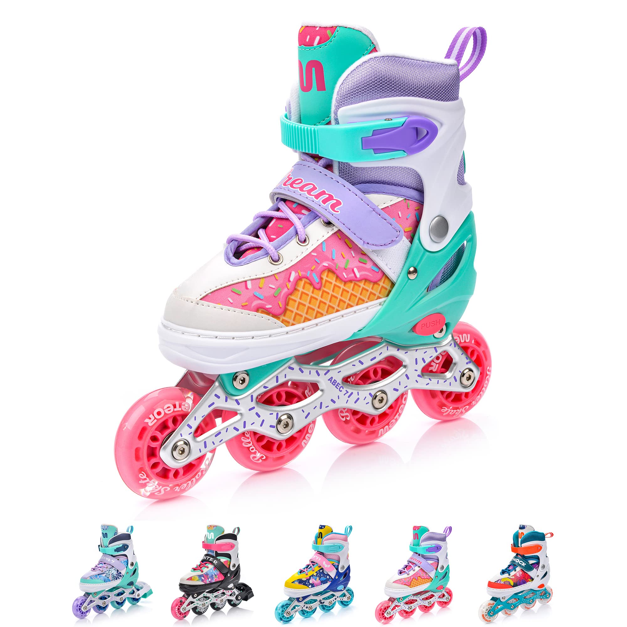 meteor Adjustable Shoe 4-in-1 Kids Skates - Beginner Quad, Inline & Ice Skating Set - Children’s Roller Boots - ABEC 7 - Big Wheels - Skates Carbon 4in1Girls - Kidsroller — image 1