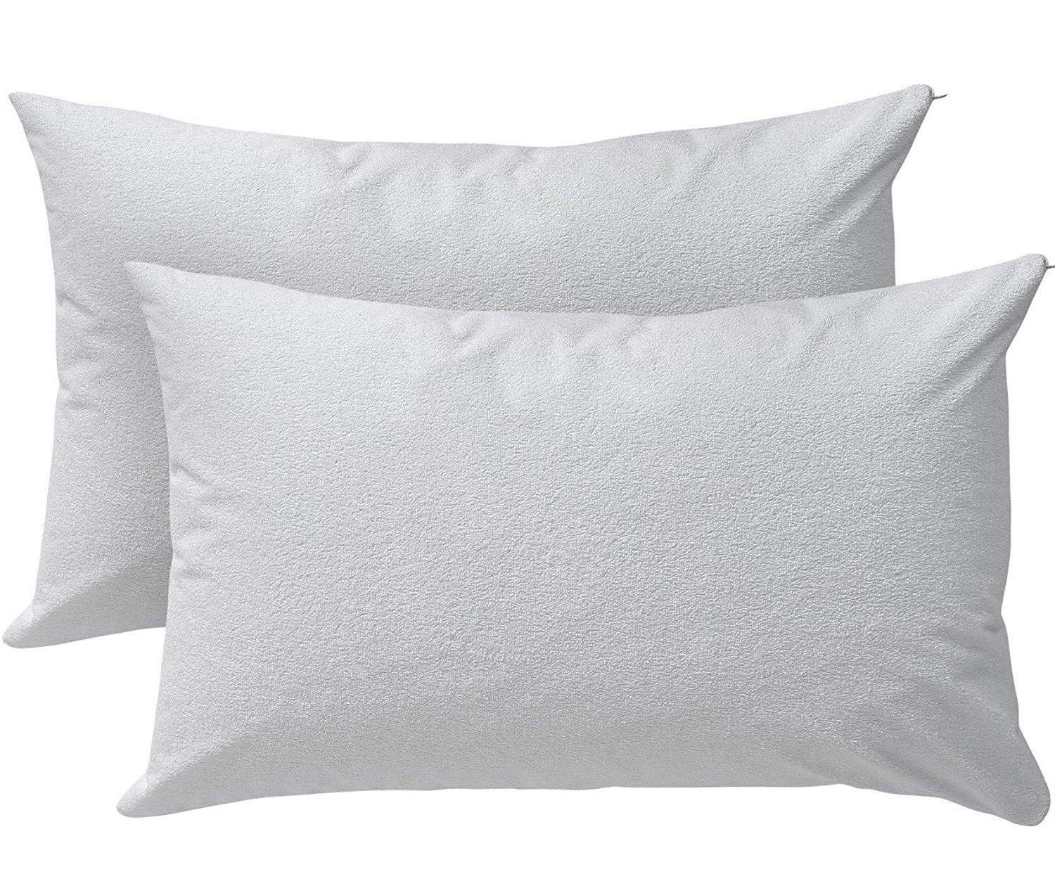Comfortesy White Waterproof Terry Towel Pillow Protectors Pack Of 4 With Zip - Non-Noisy Breathable Stain-Proof Non-Allergenic - 48X74cm