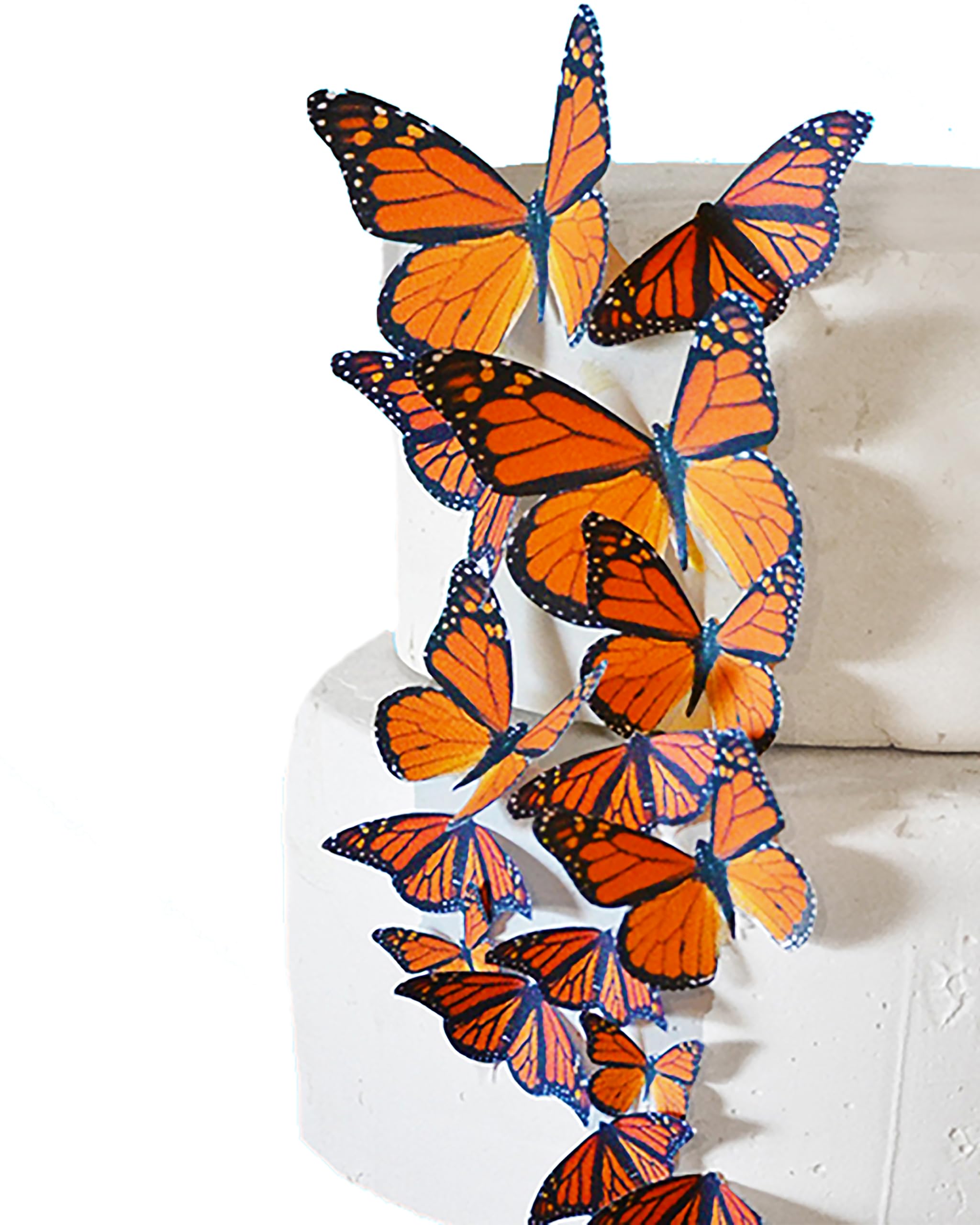 NEW - Edible Butterflies Assorted Set of 15 - Wafer Cake & Cupcake Toppers - edible butterflies for cake decorating - butterfly decorations (Orange Monarch)