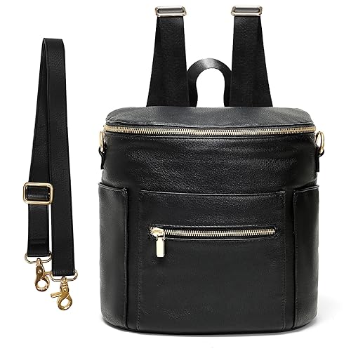 miss fong Pequeña bolsa de pañales mini bolsa de pañales, mochila de cuero para pañales con 14 bolsillos, bolsillos aislados y correa para el hombro