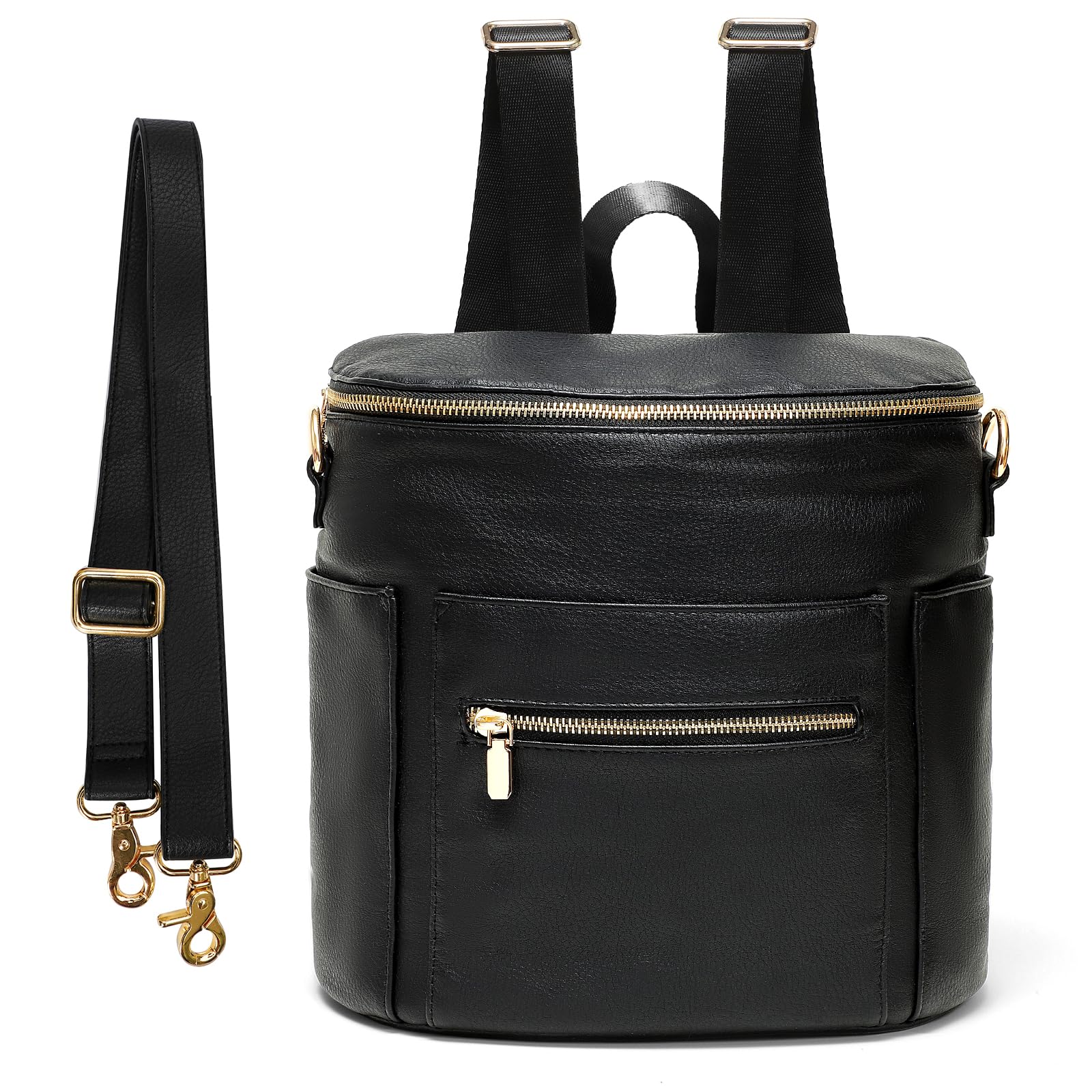 miss fongSmall Diaper Bag Mini Diaper Bag, Leather Diaper Bag Backpack Mini Backpack with 14 Pockets Insulated Pockets & Shoulder Strap(After Dark)