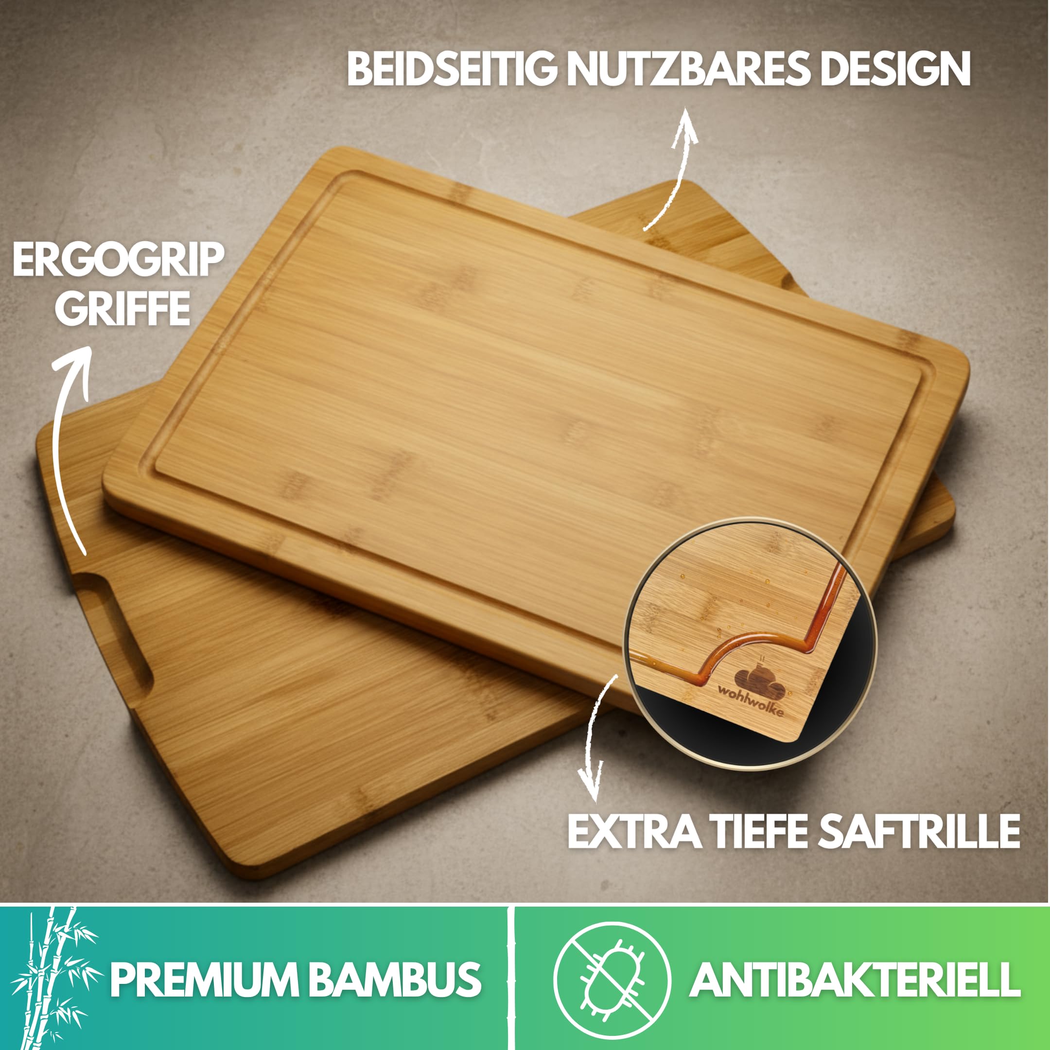 Juego de 4 tablas de cortar de madera de bambú con ranura para zumo y mango lateral, tabla de madera antibacteriana, tabla de cocina de bambú pequeña a grande con soporte, juego de tablas de