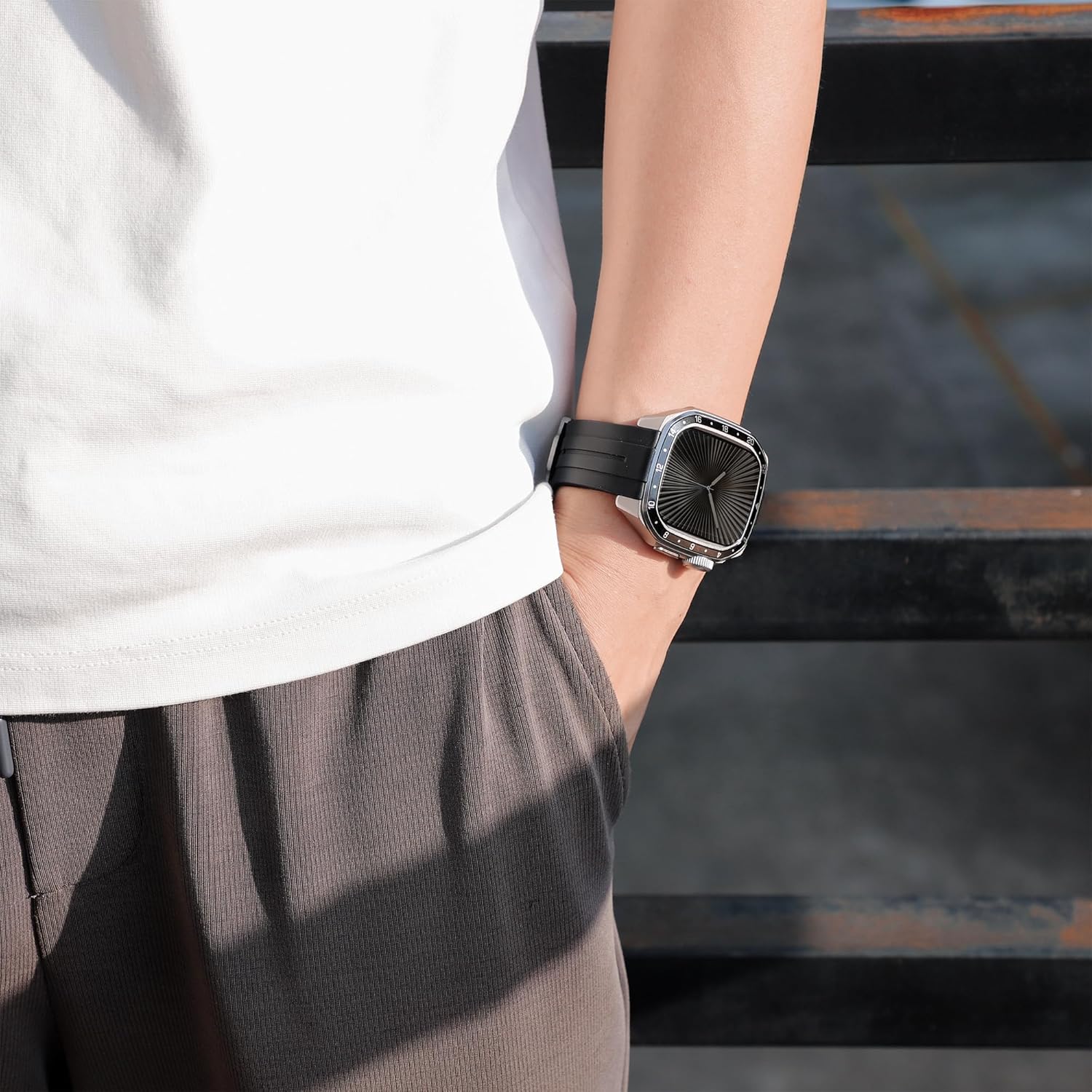 Metal Case with Band for Apple Watch 46mm 45mm 44mm Silicone Band and Rugged Protective Bumper Cover for iWatch Series 11/10/9/8/7/6/5/4/SE Women Men