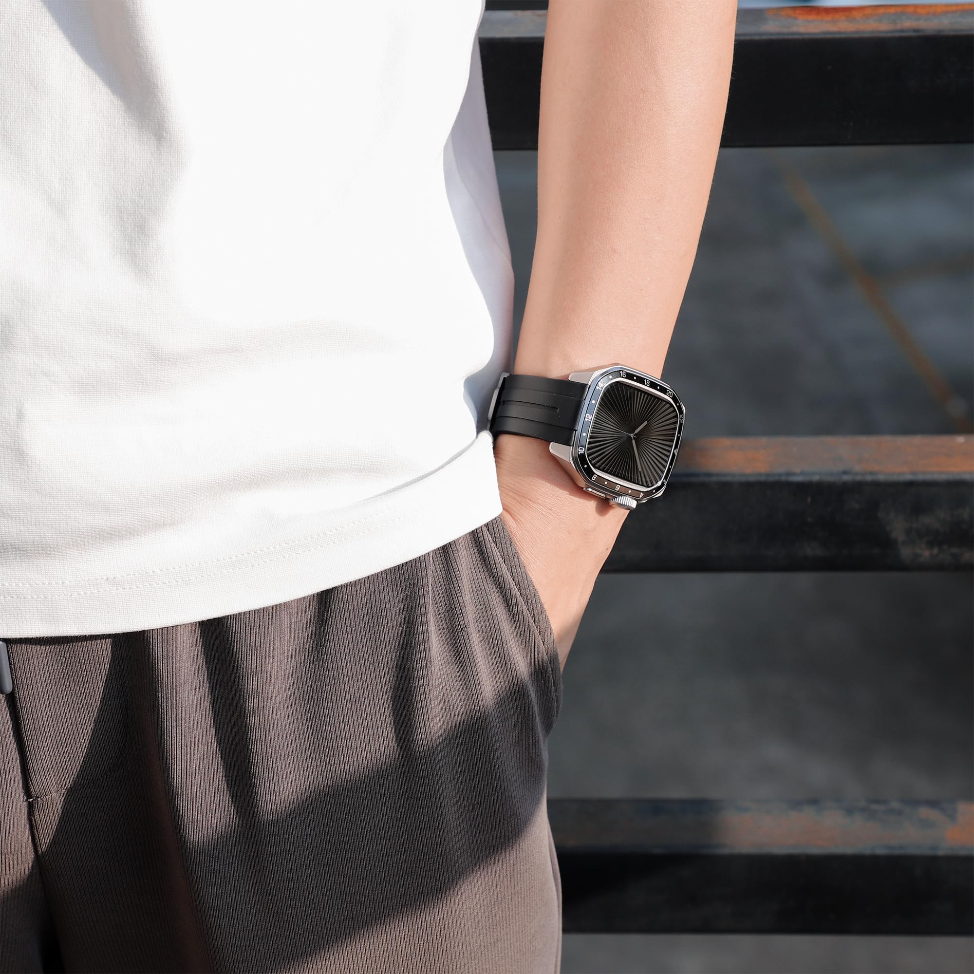 Armband mit Hüllen Kompatibel mit Apple Watch 46mm (Serie 11 10) Band,Robuste Stoßfeste Metall Hüllen Silikon Armband für Apple Watch 46mm (Serie 10 11) Damen Herren,Titan Schwarz