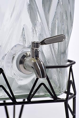 Miniatura 5 de Glacial Ice Design - Dispensador de bebidas de vidrio con espita SS y soporte, 2.5 galones