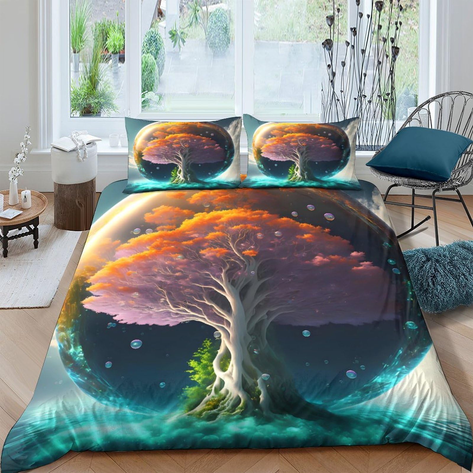 Ctjqhvkz Style-10 3D Printed Fantasy Tree Fitted Sheet Microfiber Artistic Bed Cover For Bedroom Dorm Decorative Mattress Protection Single（135X200cm）
