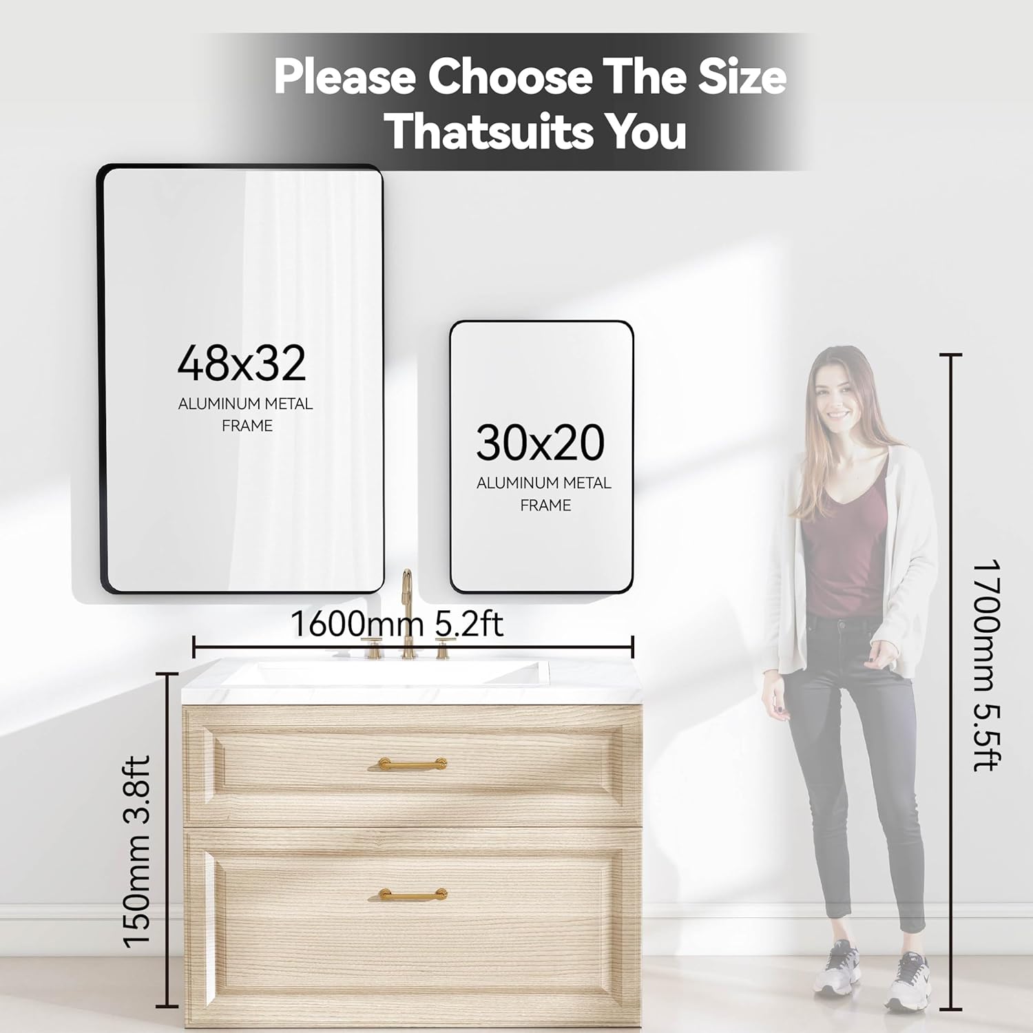 Rectangle 20x30 Mirror Thick Metal Frame Mirrors Wall Mounted Tempered Glass for Living Room Entryway Bathroom Horizontal or Vertical 20 30 inch Black