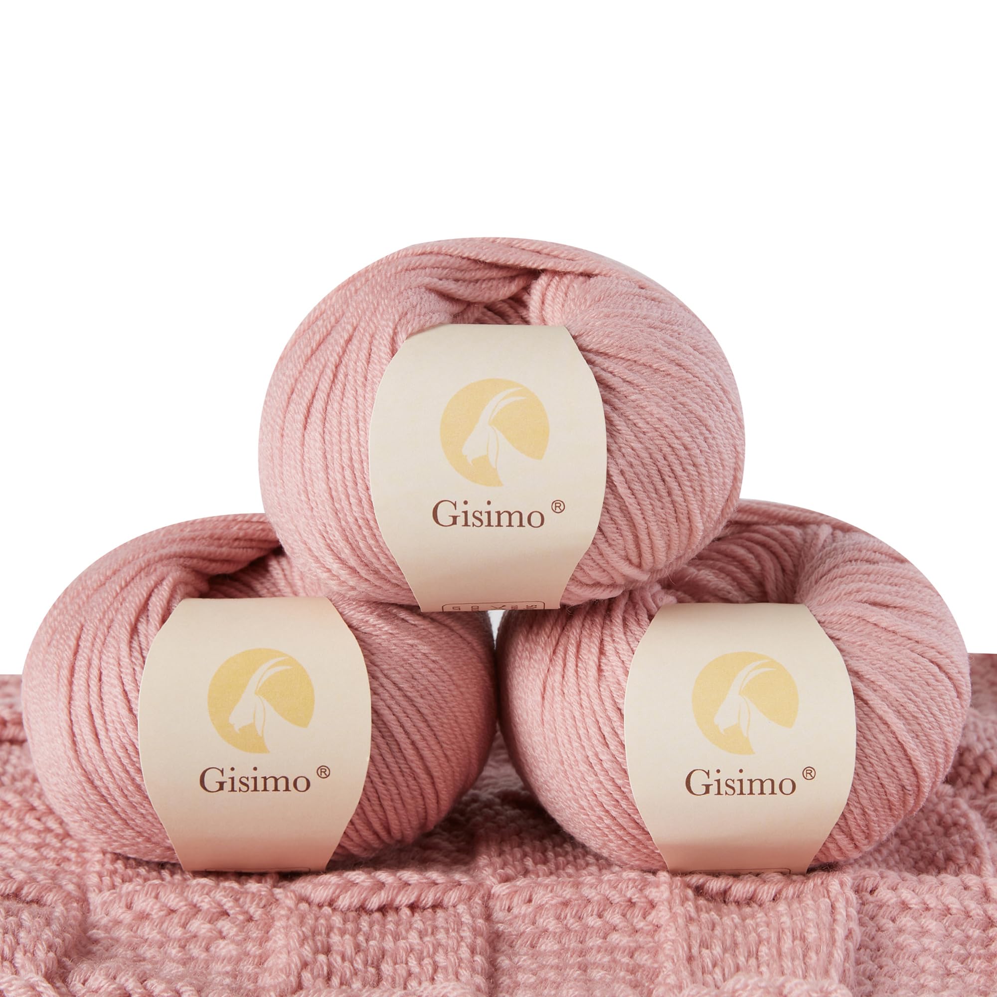 100% Merino Wool Yarn, 6-Ply Luxurious and Soft Yarn for Hand Knitting & Crocheting, 1.76 OZ/50g, 127 yds/116 Meters (Light Pink, 3 Balls)