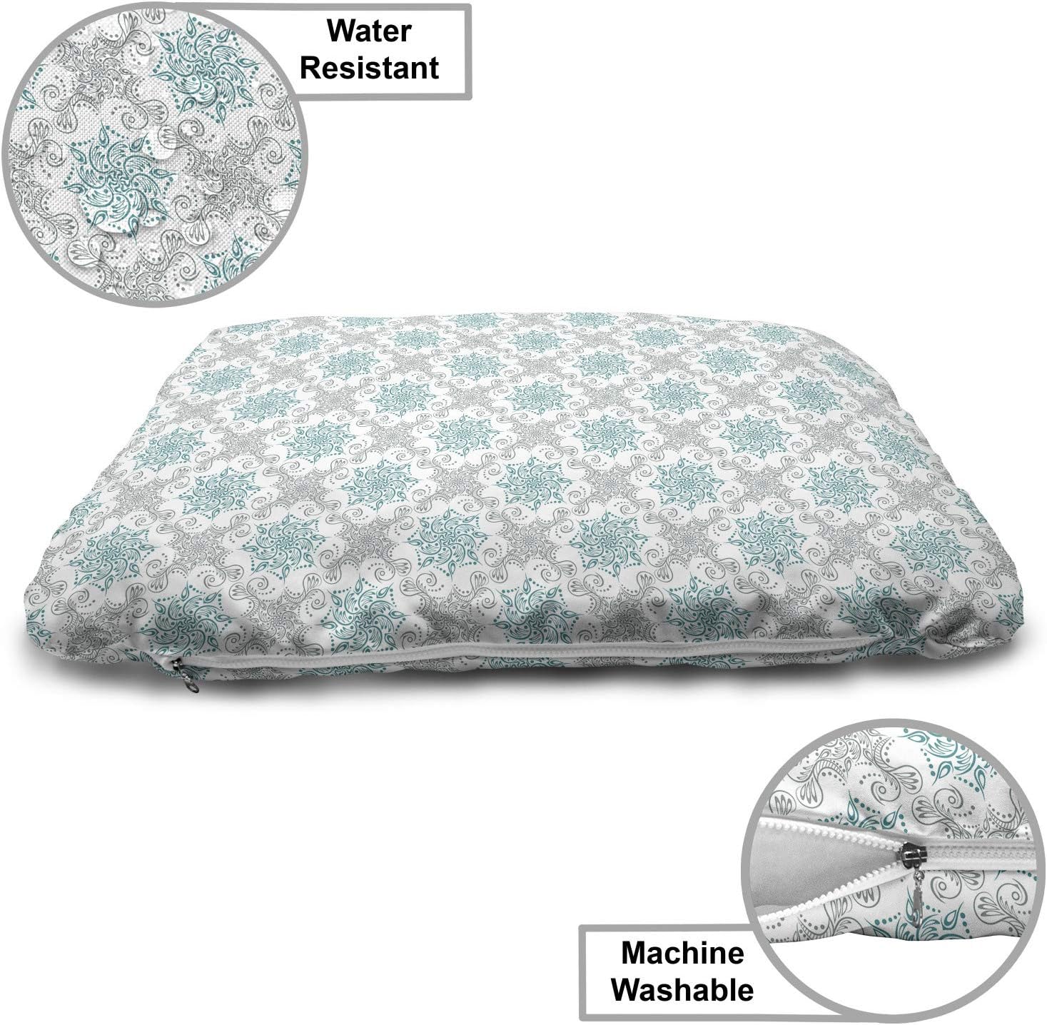 review Lunarable Orient Pet Bed, Repetitive Curlicue Rhomb Check Pattern with Swirling Pattern, Chew Resistant Pad for Dogs and Cats Cushion with Removable Cover, 24