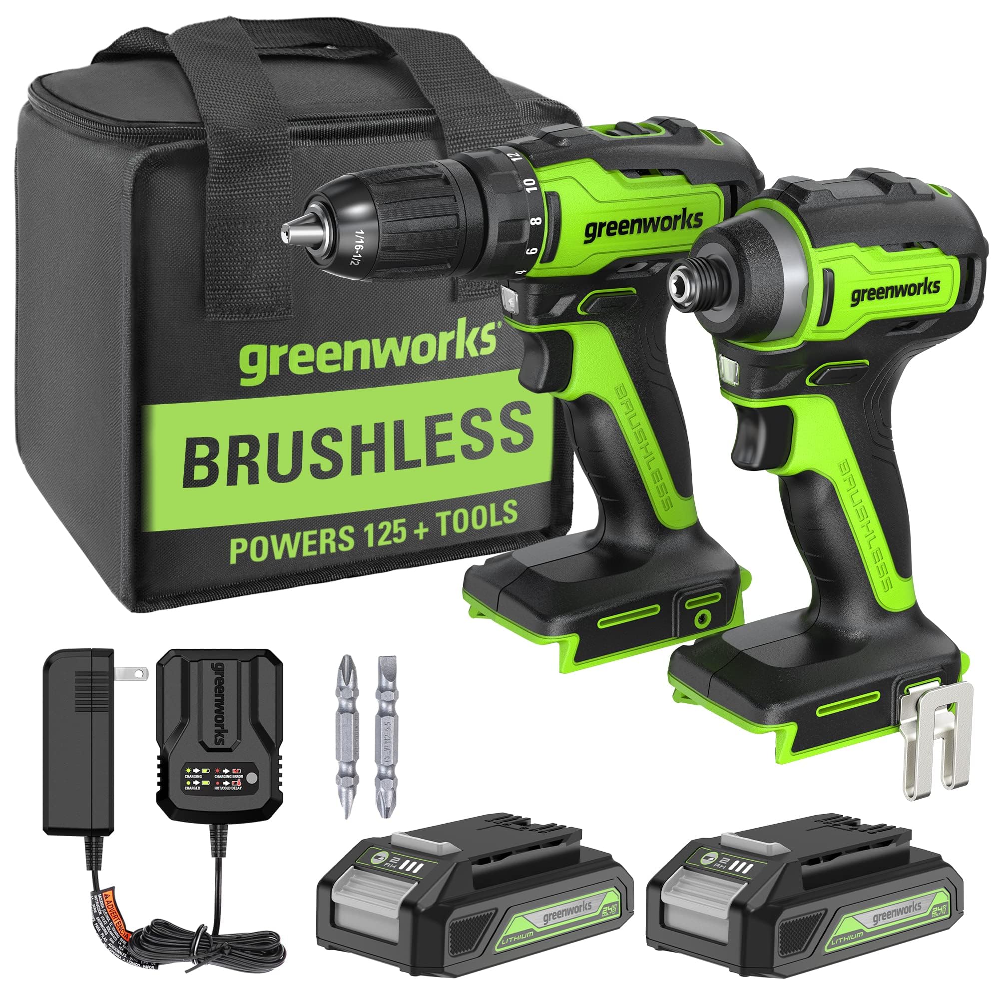 Buy Greenworks24V MAX Cordless Brushless Drill + Impact Combo Kit, (2