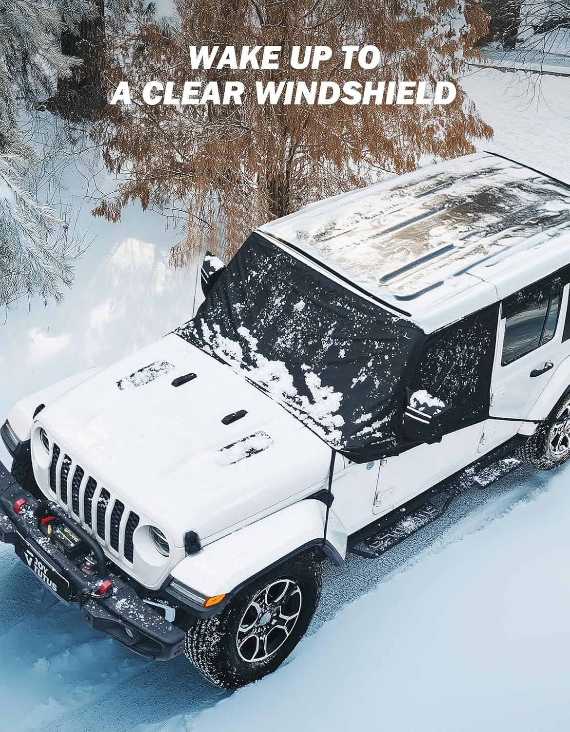 JOYTUTUS Windshield Snow Cover for Wrangler JK JL & Gladiator JT | All-Weather Protection with Side Mirror Covers | Waterproof, Anti-Theft Design