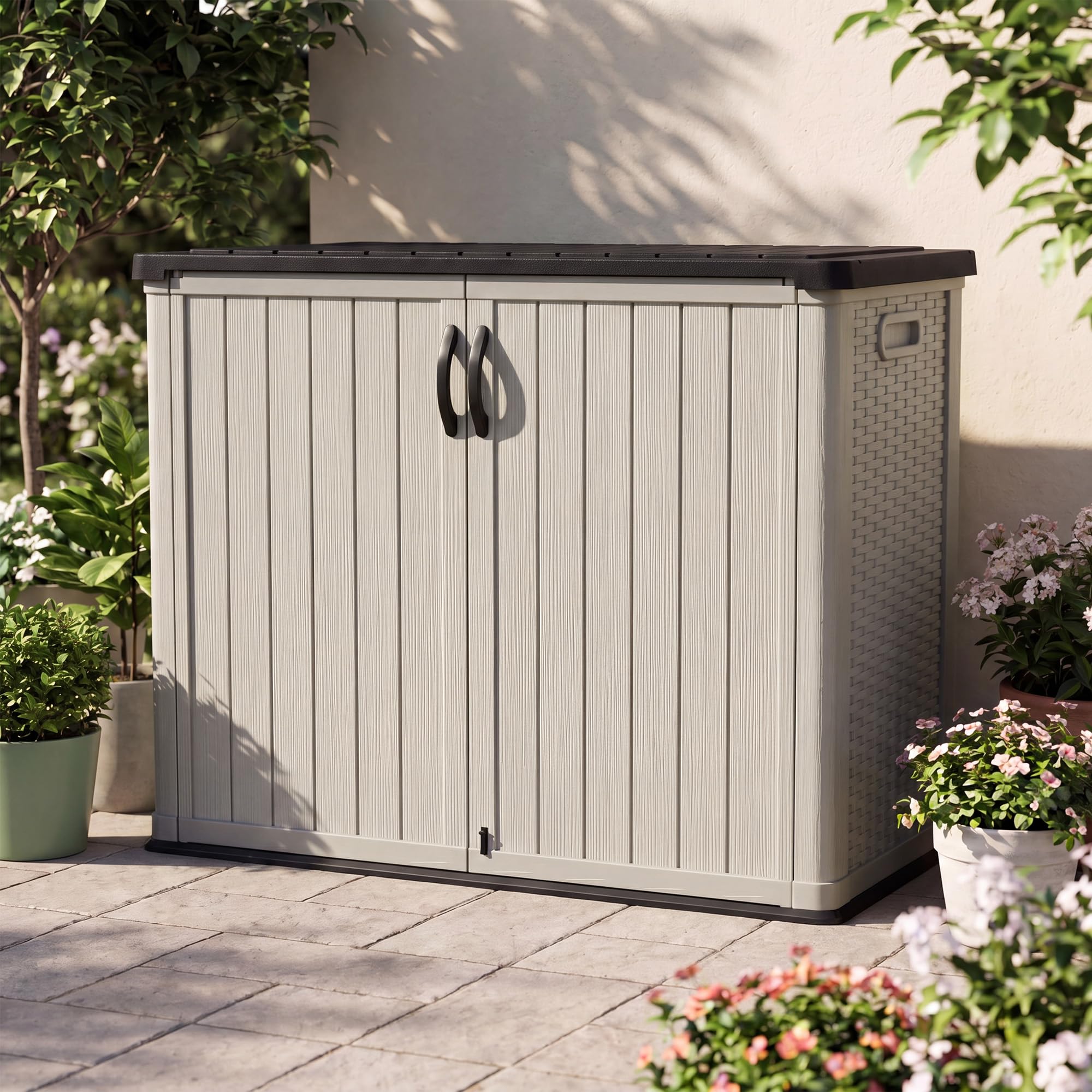 Devoko 26 Cu Ft Resin Outdoor Storage Cabinet with Lockable Doors, Beige