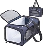 Petsfit Airline Transporteur d'animaux de compagnie approuvé pour les petits chats, 16,5x8,6x11 TSA Transporteur agréé, avec revêtement amovible à deux volets (2-Way Placement) - S'adapte sous la plupart des sièges d'avion, preuve de fuite (naveau)