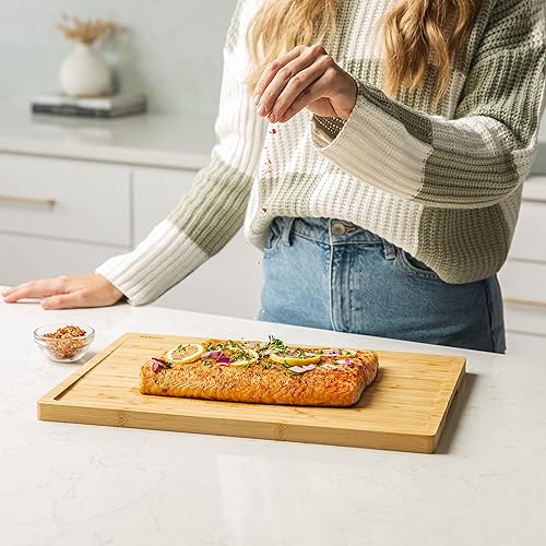 Vista 5 de SMIRLY - Juego de tablas grandes para cortar para la cocina, con soporte incluido, hecho de madera de bambú