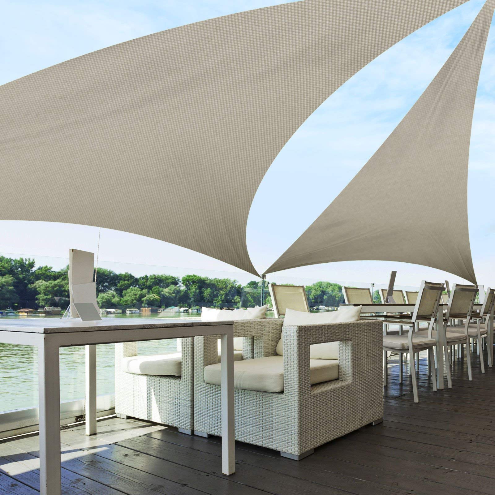 Floordirekt Wasserabweisendes Sonnensegel 3,6 x 3,6 x 5,1 m, Grau - Dreieckig - für Garten, Terrasse und Balkon