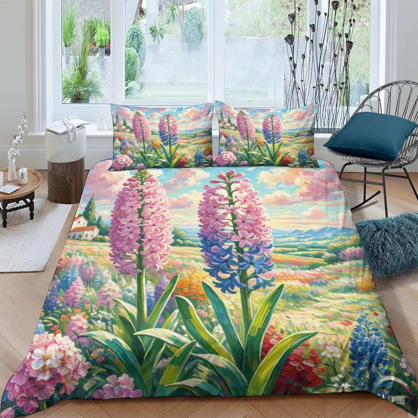 Housse de couette King 220x240 cm Hyacinthe motif 3D haut de gamme en microfibre douce