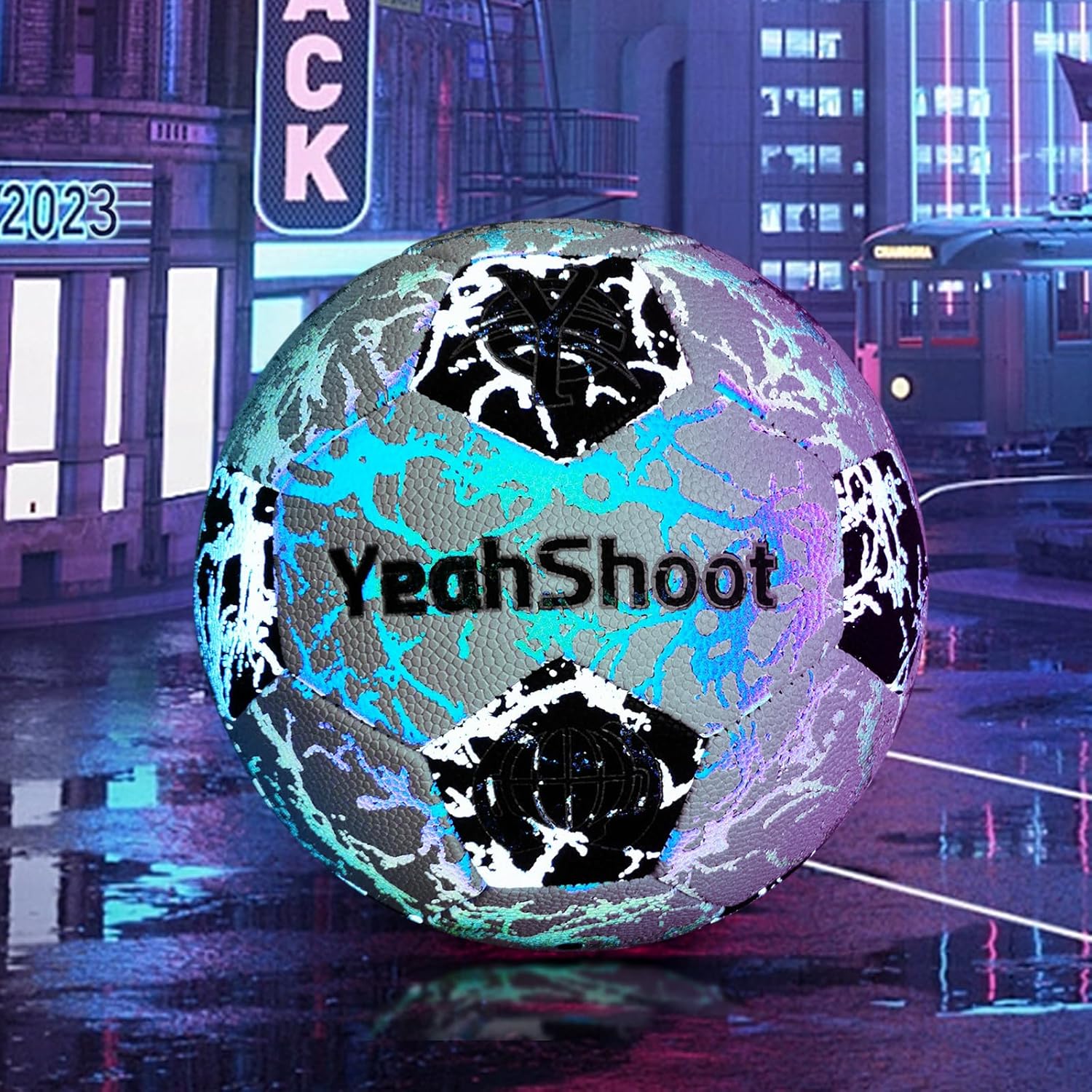 Holographic Soccer Ball Size 5 with Pump Reflective Glow Soccer Ball PU Leather Soccer Ball for Youth,Adult,Indoor-Outdoor Soccer Training Gifts