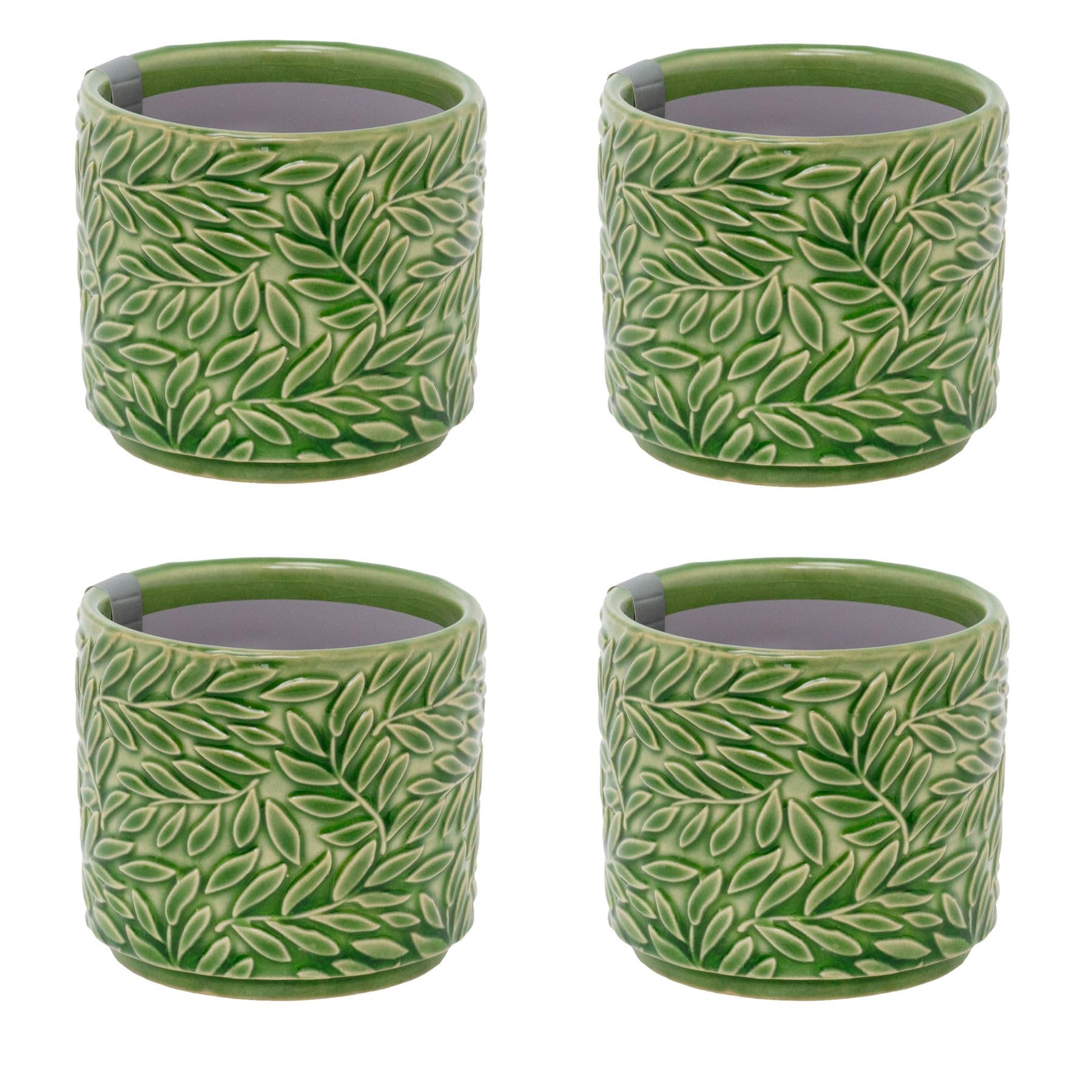 Carousel Home Set of 4 Mini Green Willow Stoneware Plant Pots, 7cm Small Ceramic Planters Cachepots for Succulents, Herbs and Indoor Plants