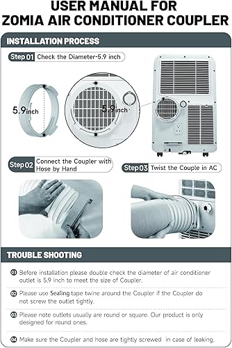 Miniatura 6 de Acoplador de extensión de manguera de aire acondicionado portátil de 5.1 pulgadas, conector de manguera de escape de CA, extensor de acoplamiento