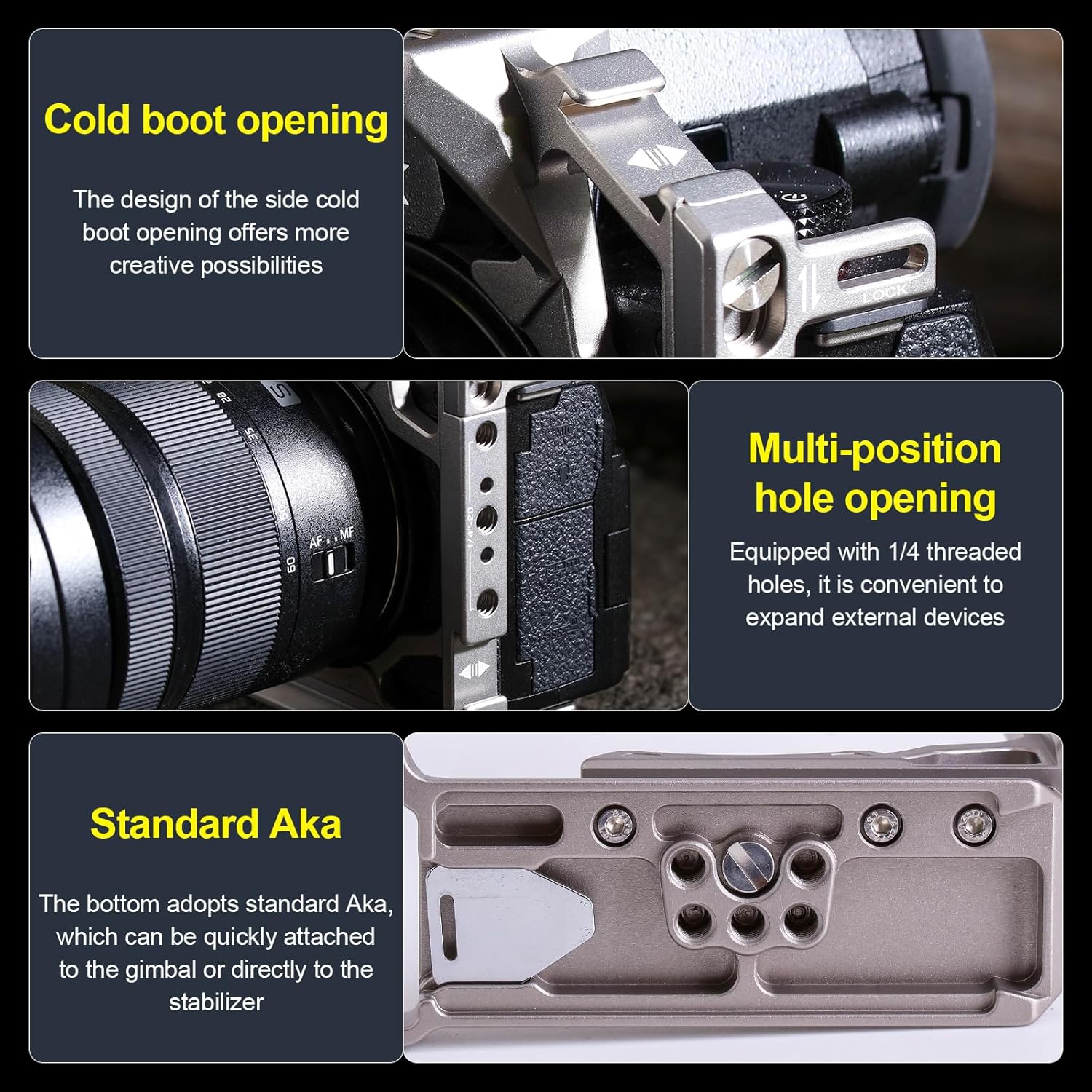 Full Camera Cage for LUMIX S5 II / S5 IIX / G9 II, Modular Rig with Dual Cold Shoes, Arca-Swiss Base & Quick Release for Video, Gimbal & Photography (Titanium)