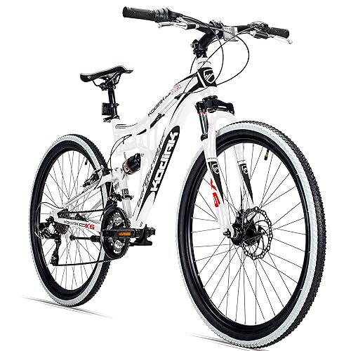 Bergsteiger Kodiak 26 Zoll, 29 Zoll Mountainbike, Scheibenbremse, Shimano 21 Gang-Schaltung, Vollfederung, Fully MTB für Jungen, Mädchen, Damen & Herren - Weiß, 29 Zoll