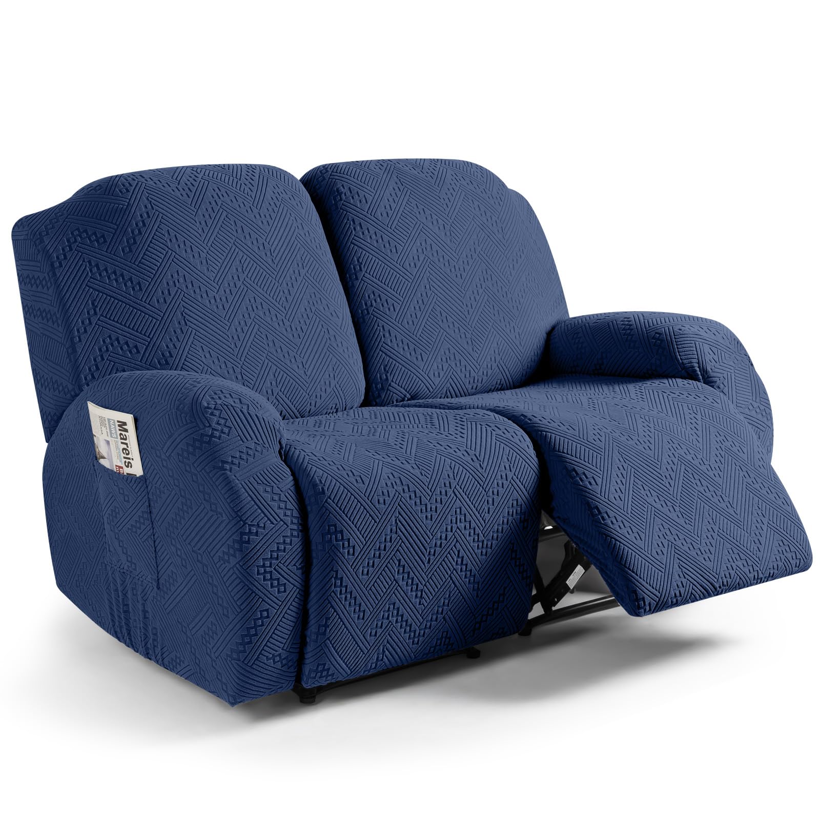 Ruaozz Loveseat Recliner Covers, Soft Stretch Sofa Slipcover, Dark Blue
