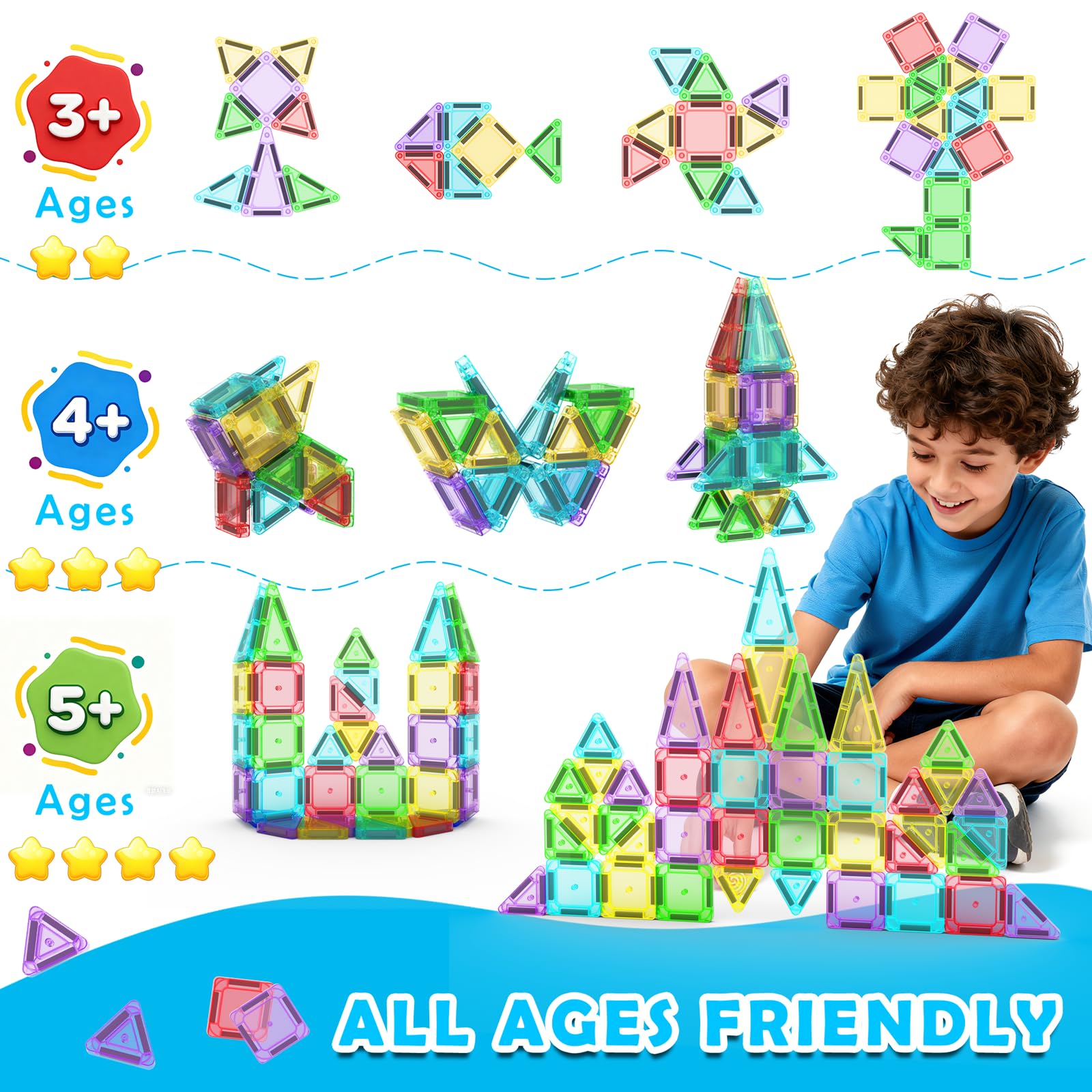 Mini Magnetic Tiles Travel Set with Case 30pcs, Mini Travel Magnet Tiles, Portable Travel Size Magnetic Tiles for Kids Ages 3-5 4-8 Boys Girls, STEM Magnet Toys for Outdoor, Kids Gift