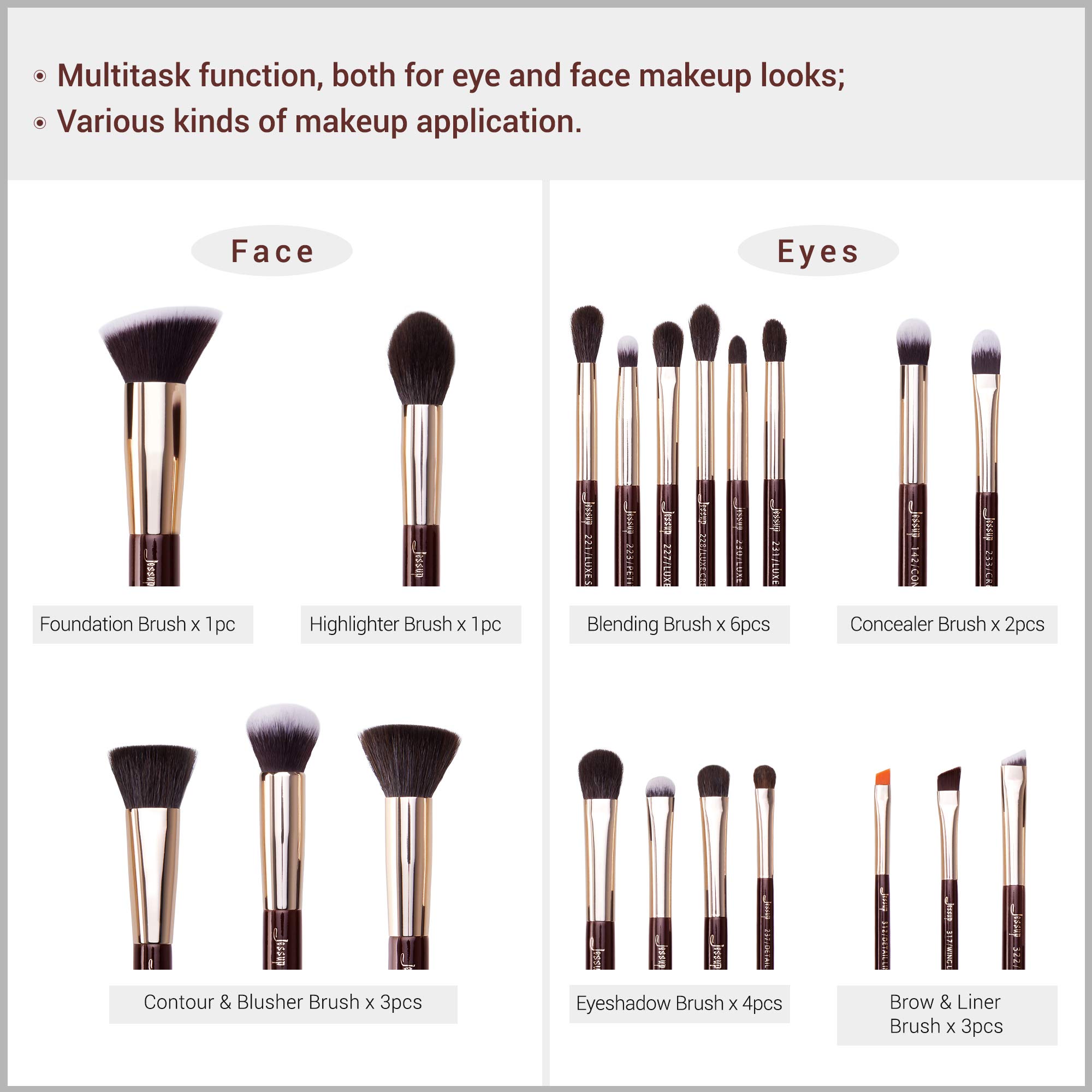 Jessup pinceles de maquillaje profesional 20 piezas T281