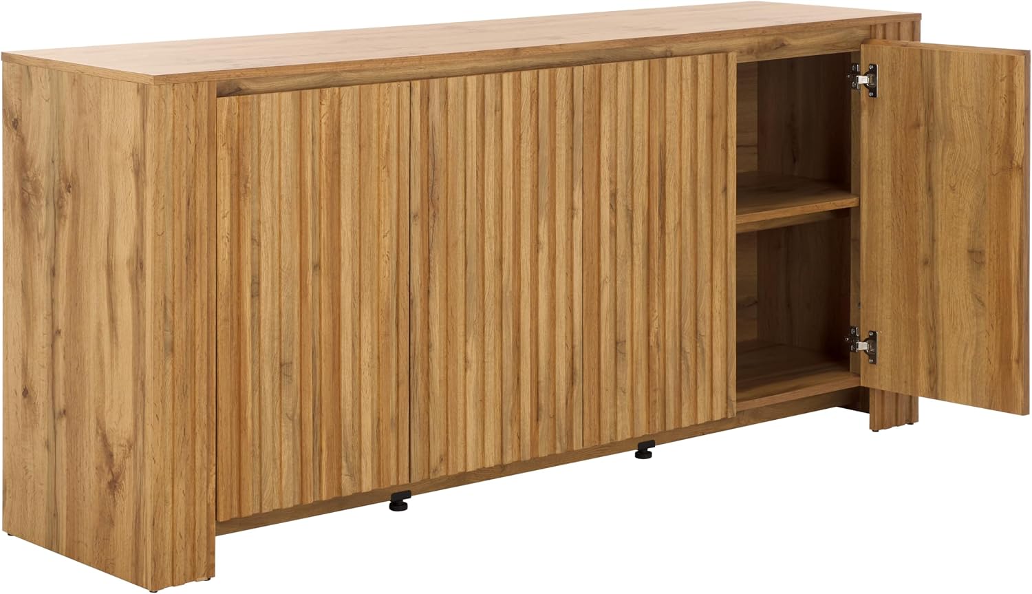 SAFAVIEH Conall TV Stand for up to 75" Flatscreen, Oak Brown, Fluted 4-Door Sideboard with Interior Storage, Entertainment Media Console (MED3102A)