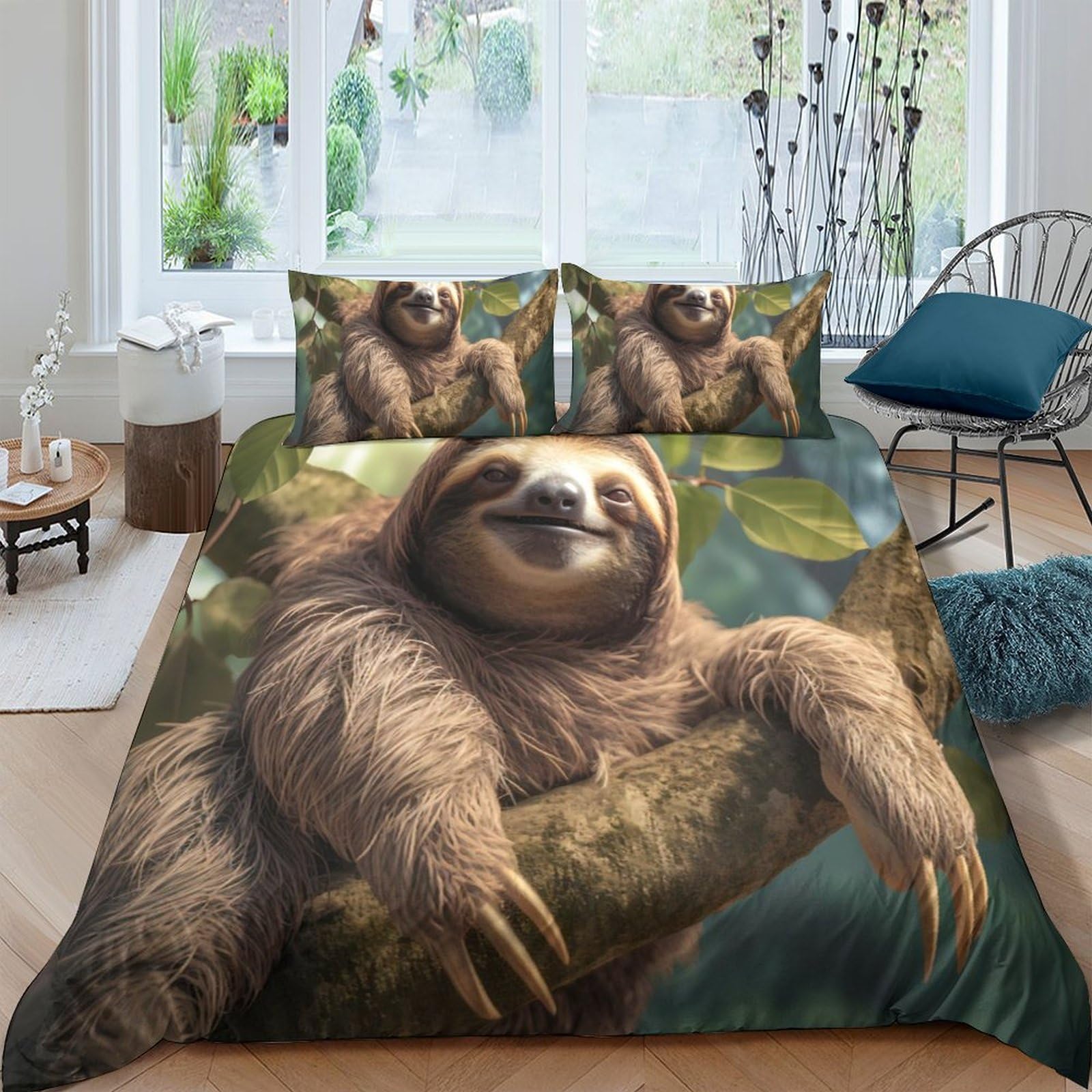 Ctjqhvkz Style-6 3D Printed Sloth Branch Fitted Sheet Microfiber Soft Anti-Slip Forest Animal Mattress Cover For Bedroom Dorm Decor Single（135X200cm）