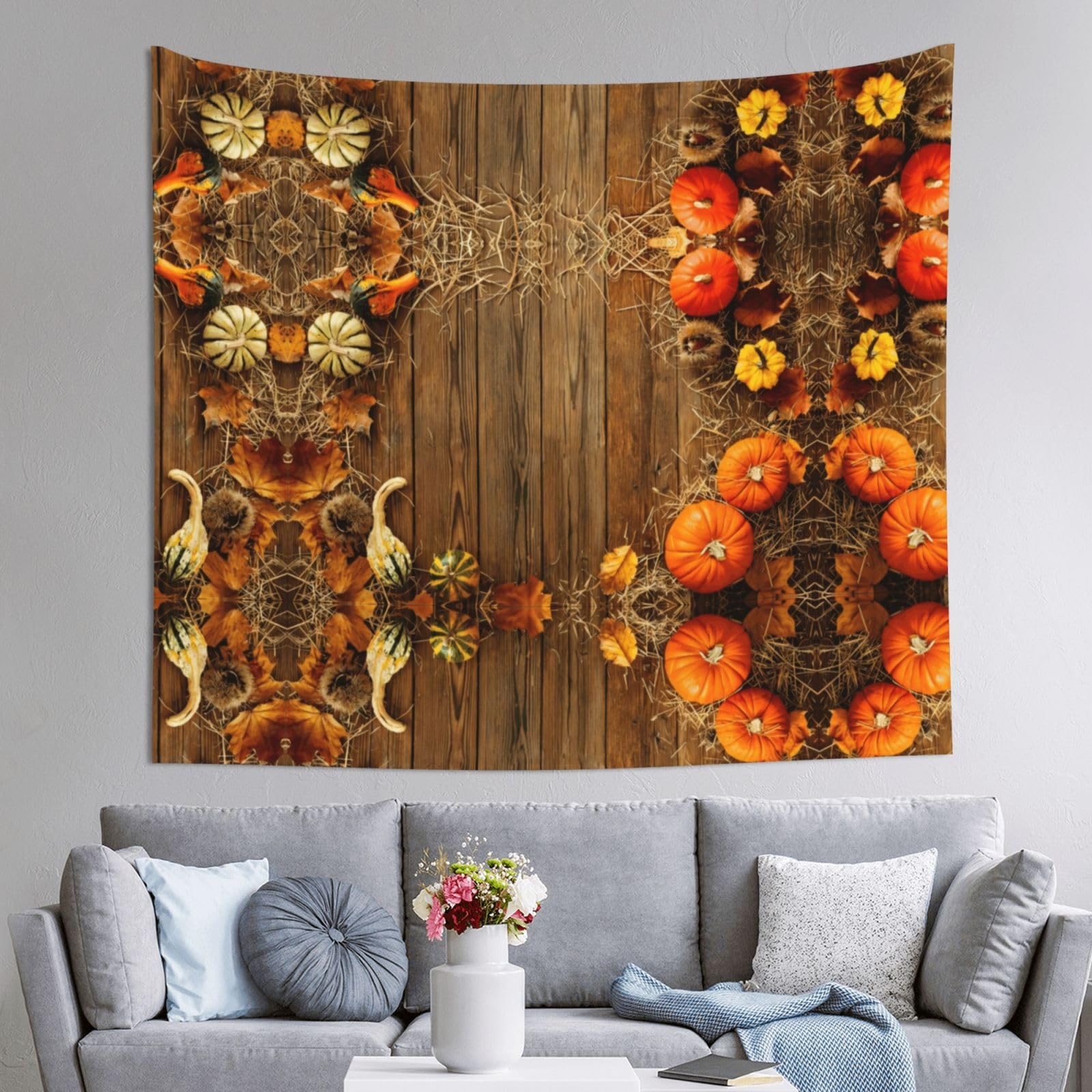 HLSBSSL 60x51in Fall pumpkin Printed Tapestry Tablecloth for Dormitory and Picnic Rooms - Multifunctional Fabric Hanging