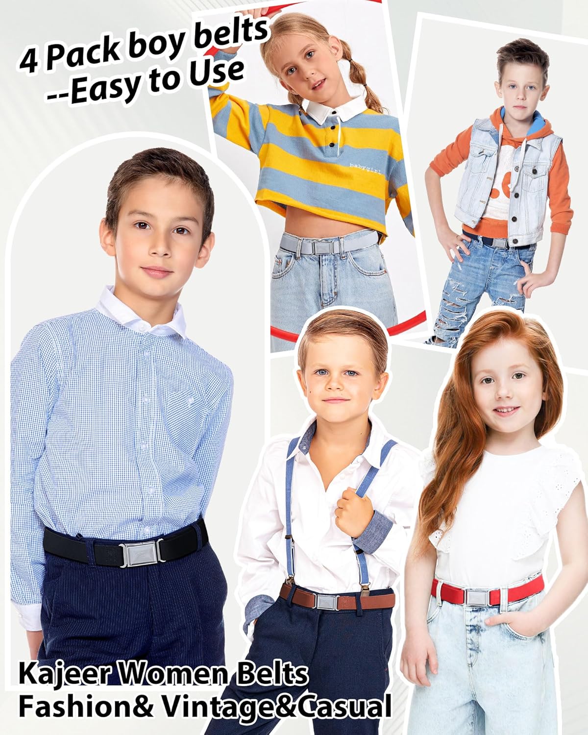 Kajeer Kids Boy Belt Magnetic Belts Adjustable Elastic Belt Magnetic Buckle for Boys Girls(4 PCS) - Image 2