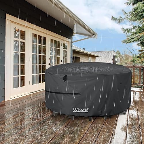 Miniatura 14 de ULTCOVER Funda redonda para muebles de patio, mesa impermeable al aire libre con funda para silla de 108 pulgadas