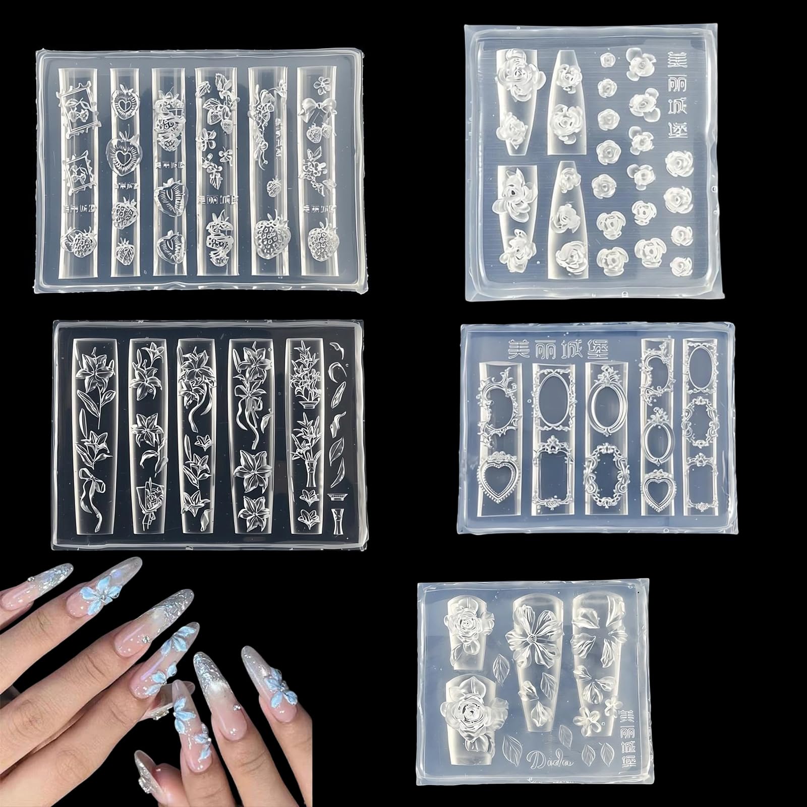 5pcs 3d Lotus Flower Nail Art Silicone Molds Nail Accessories For Nail Art Classic Floral Lotus Leaf Carving Template Resin Mould Nail Tool For Women Girls Manicure Diy Design-image-27